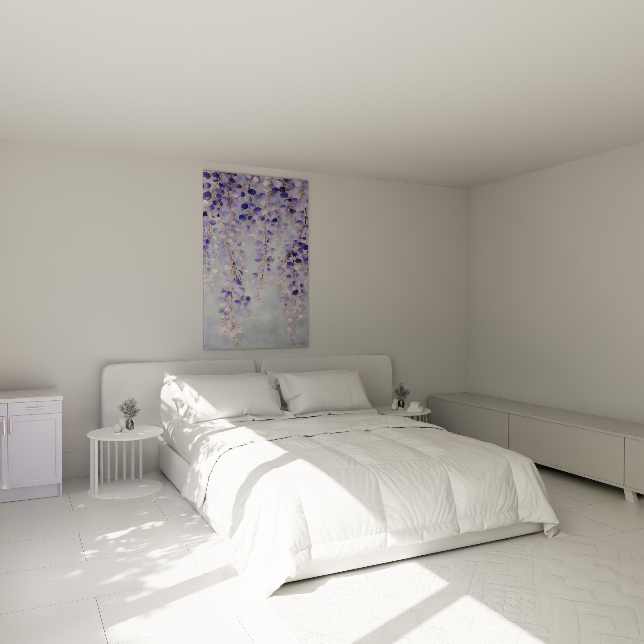 purple branches wall decoration in modern bedroom zen feng shui southeast wood ambiance