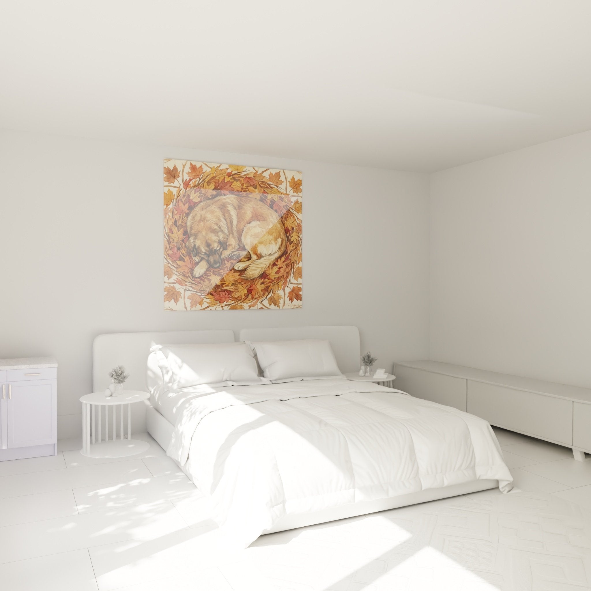 decoration chambre tableau chien fauve endormi automne ambiance cocooning tons chauds
