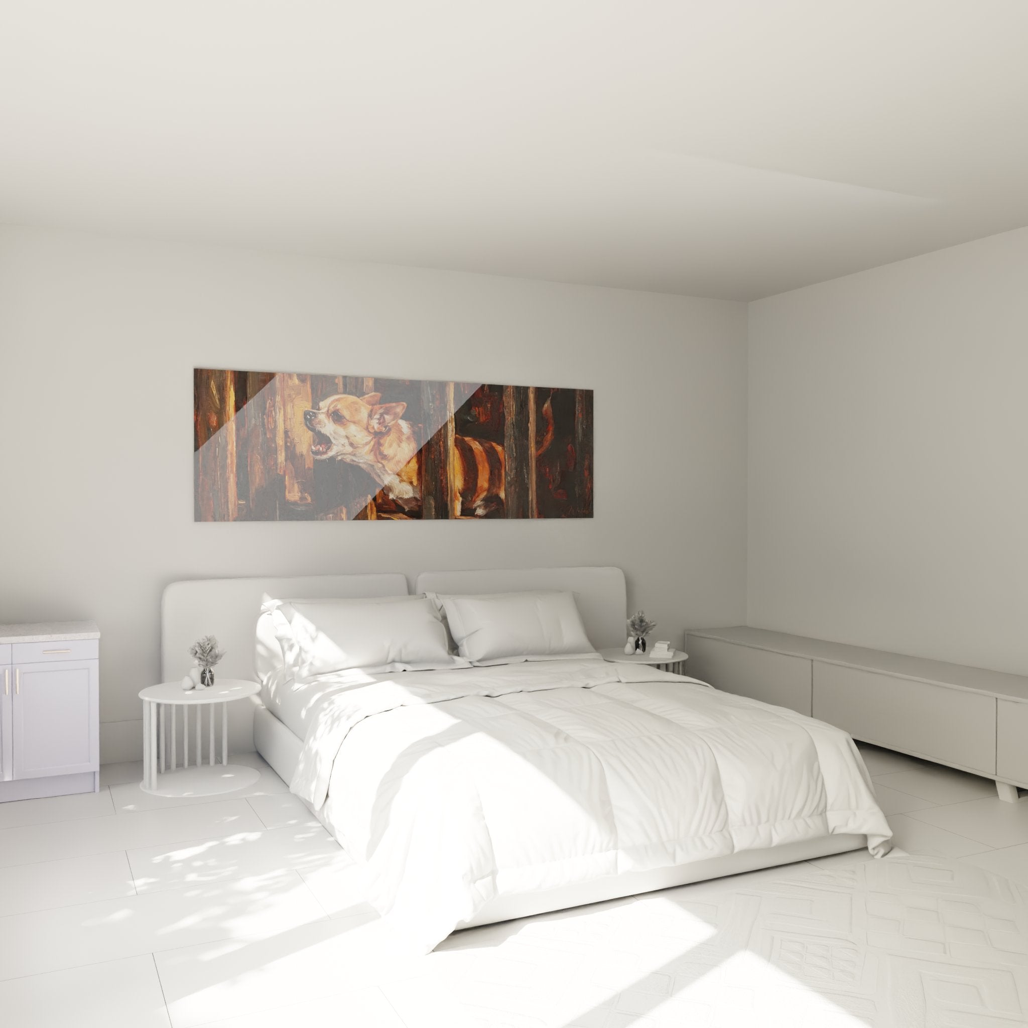 Decoration murale chihuahua fauve chambre ambiance chaleureuse tons terre cuite