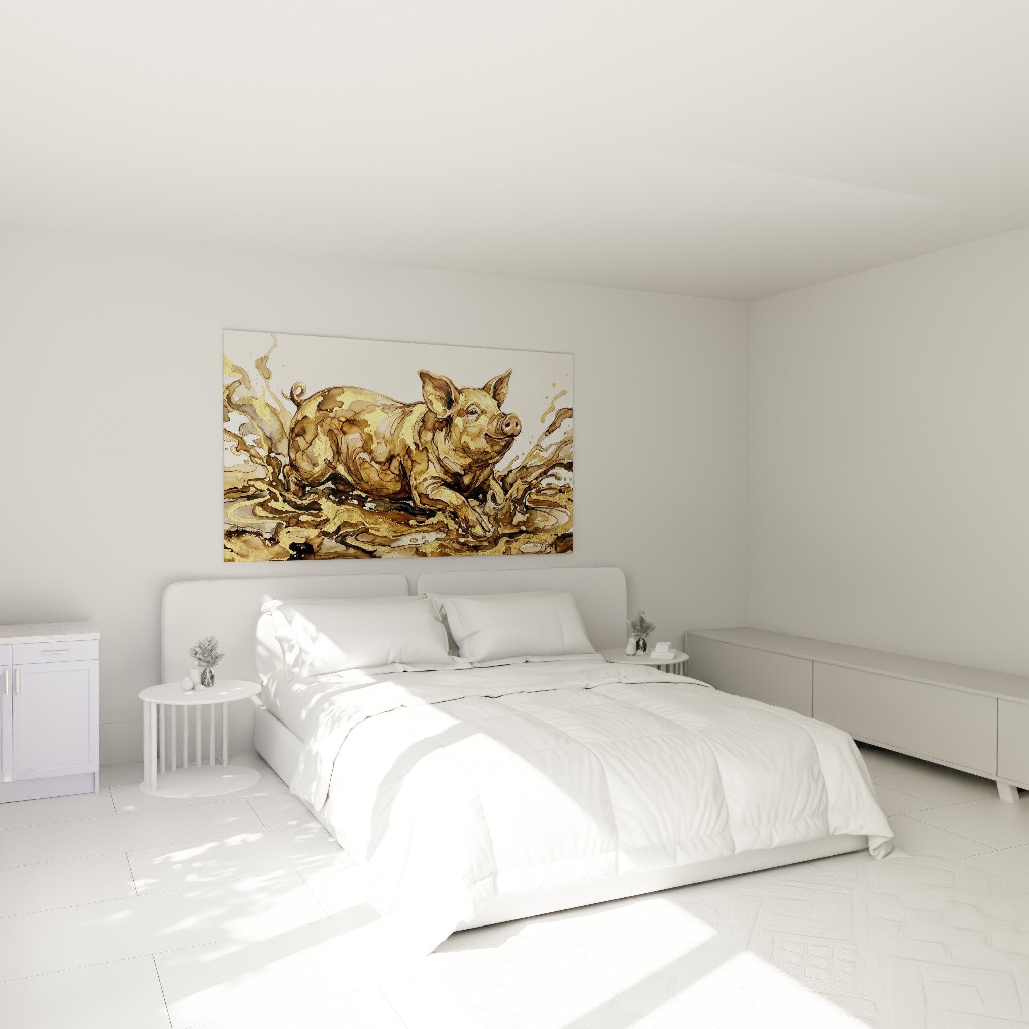 Schlafzimmer Dekoration Schwein Gemälde moderne Kunst goldene Spritzer kreative Atmosphäre