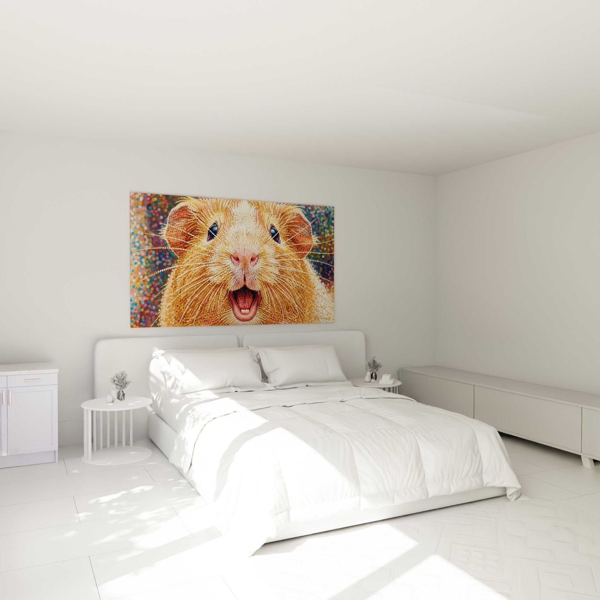 Goldenes Meerschweinchen Gemälde im Schlafzimmer Wanddekoration Pointillismus zeitgenössische Kunst