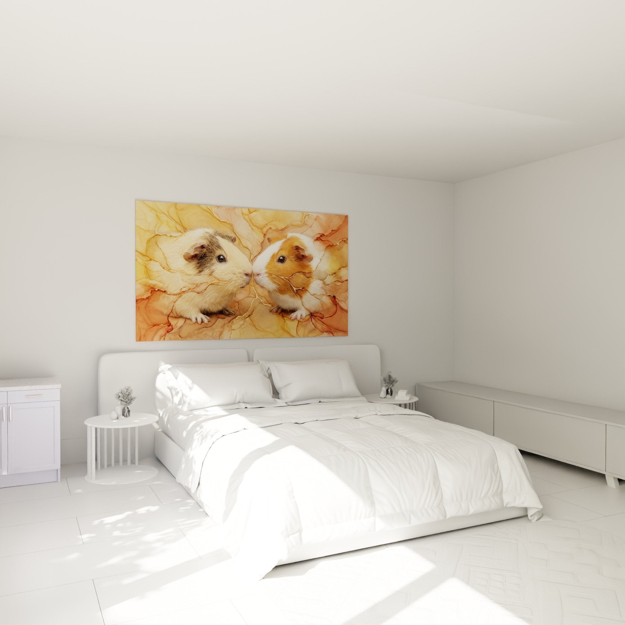Schlafzimmer Dekoration Bild Meerschweinchen Duo liebevoll warme Farben beruhigende Atmosphäre Wandkunst