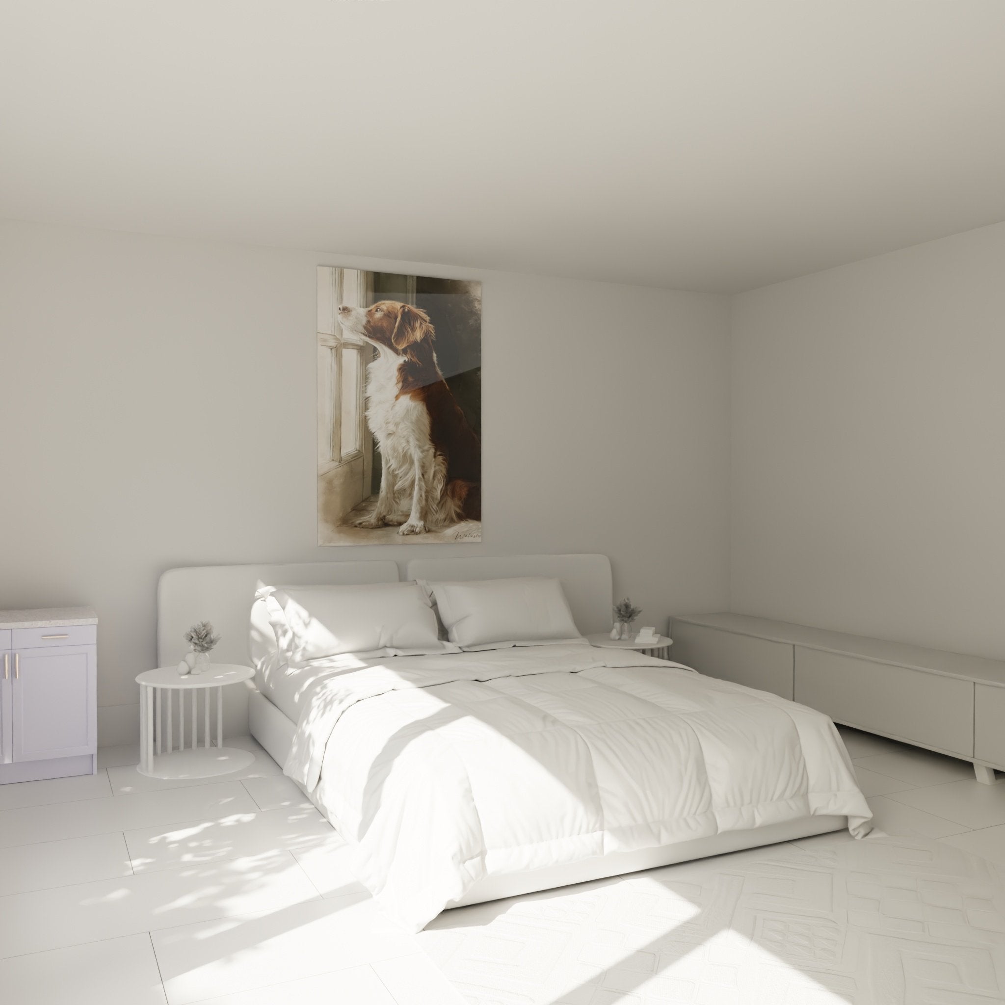 Decorazione murale Spaniel Bretone in una camera moderna, atmosfera calda e rilassante