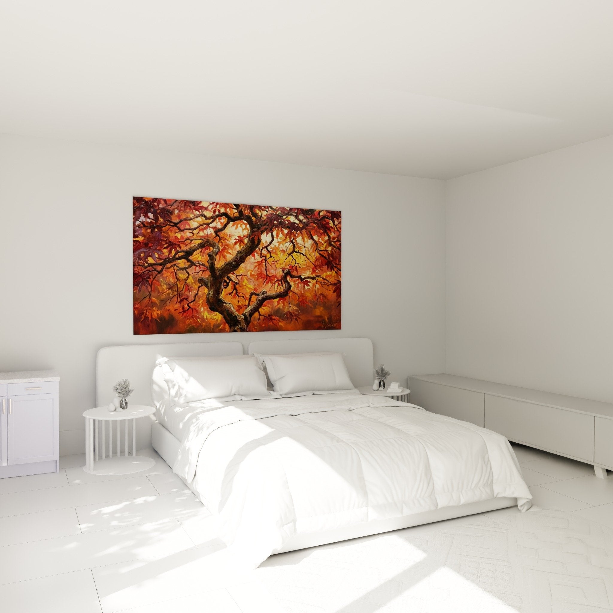 Décoration chambre tableau érable japonais couleurs chaudes ambiance zen automne rouge orange
