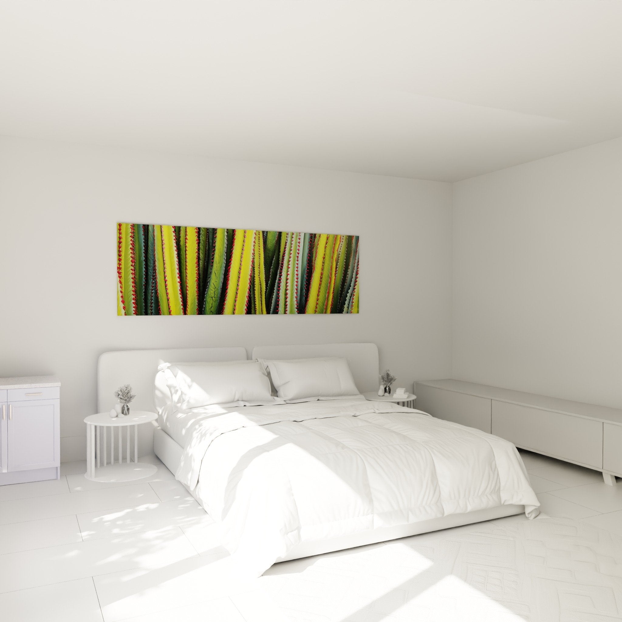 Geometrisches Blätter-Wandbild grün rot Kubismus moderne Schlafzimmer Dekoration weiße minimalistische Wand