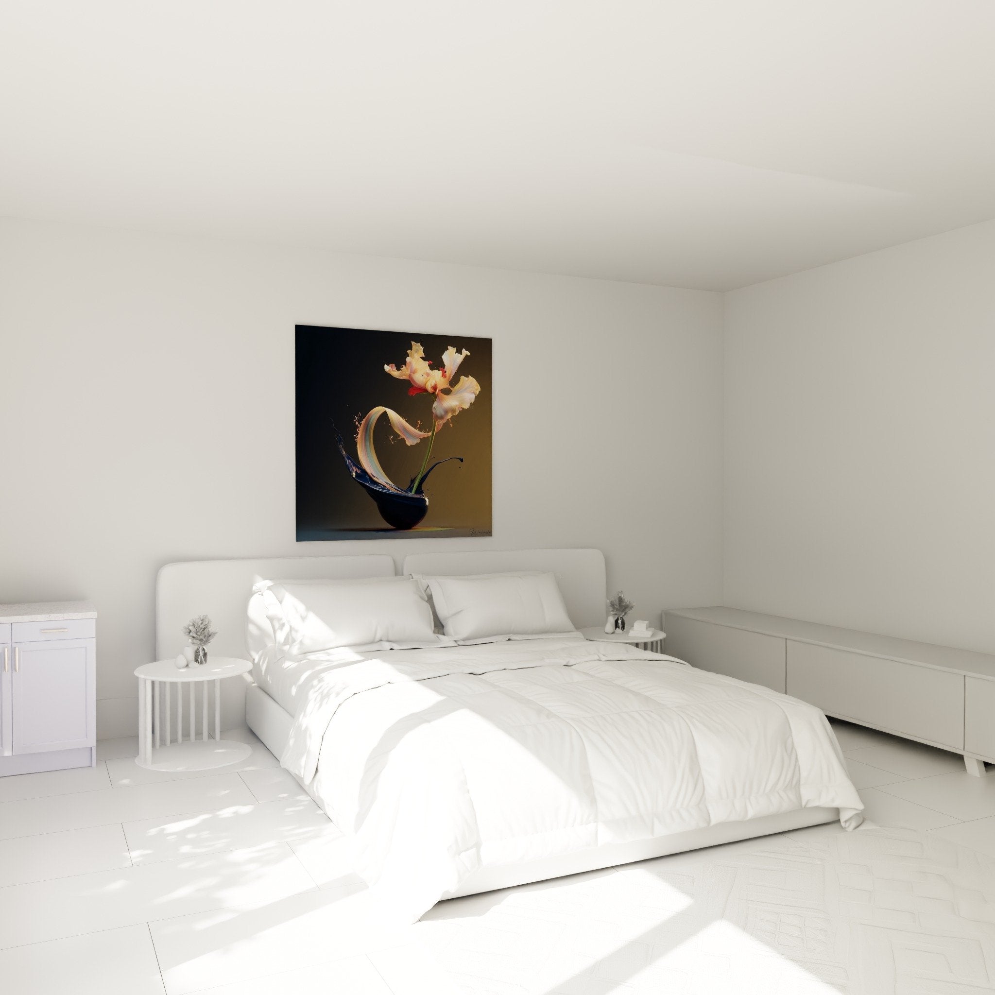 decoration murale chambre fleur stylisee orange bleu composition artistique moderne elegante