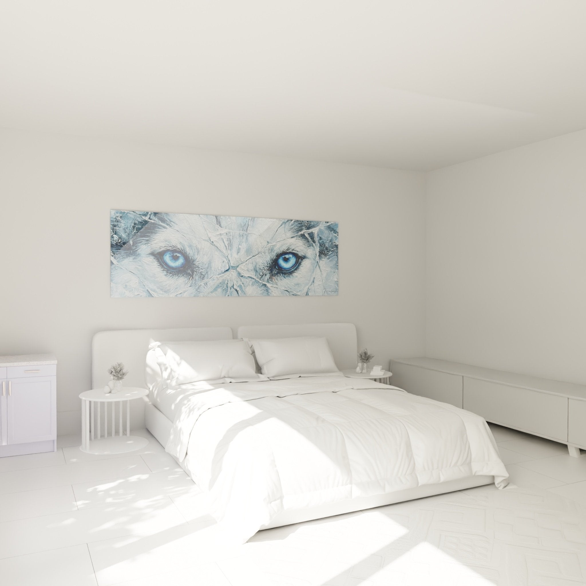 decoration murale husky yeux bleus chambre ambiance nordique tableau panoramique glacial