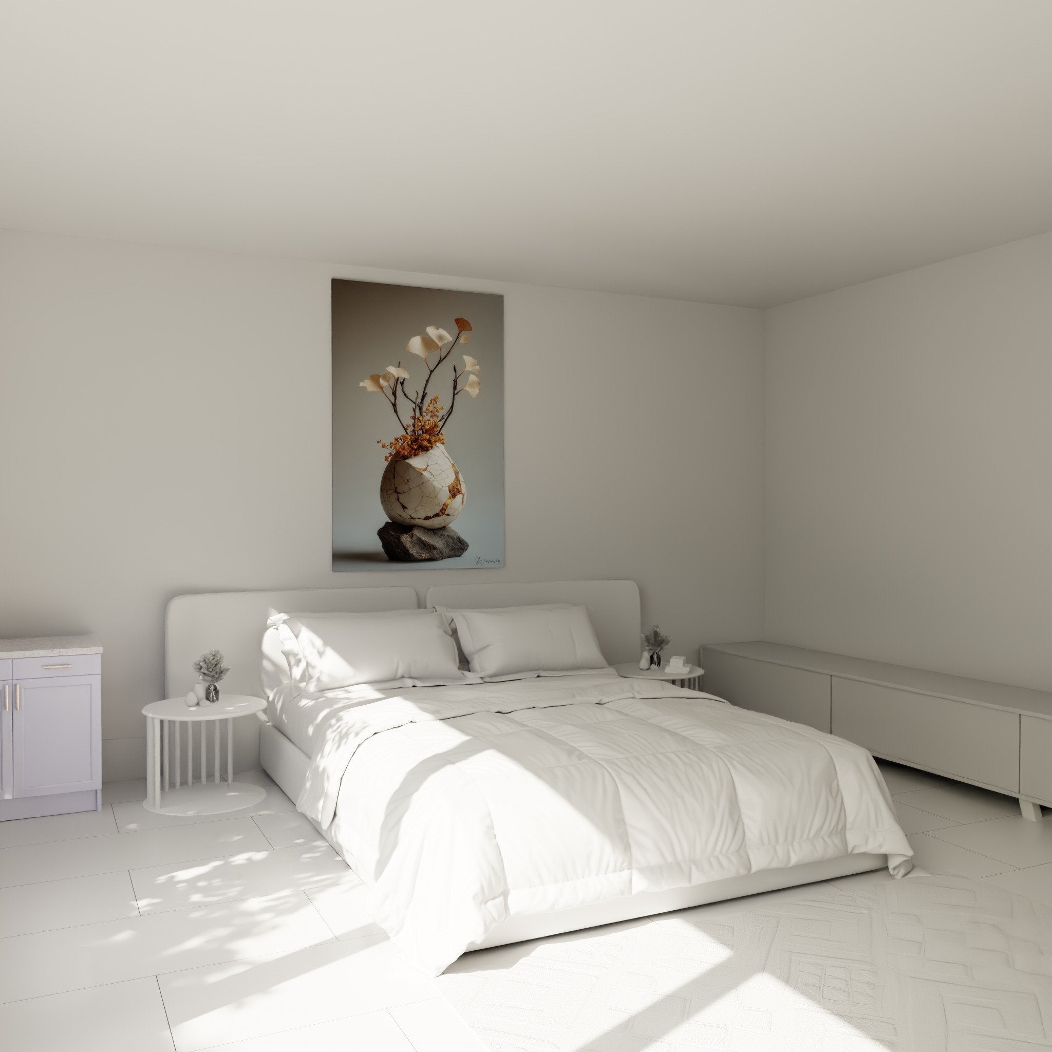 Ikebana art painting cracked vase composition golden branches natural zen bedroom decoration