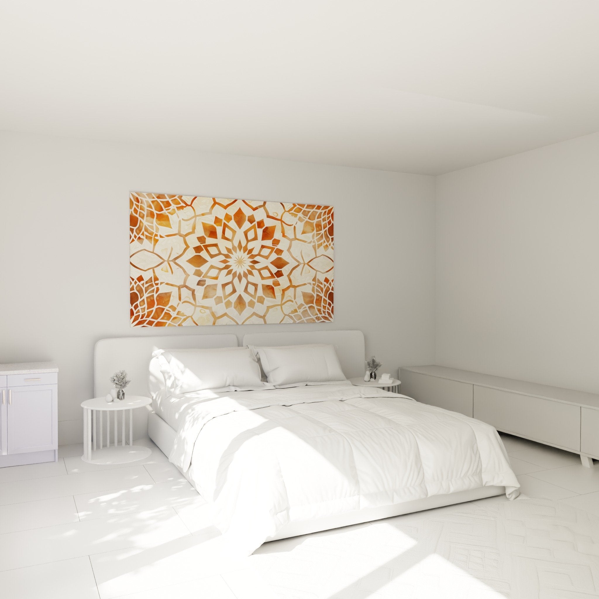 Décoration chambre tableau mandala art islamique ocre beige ambiance zen méditation