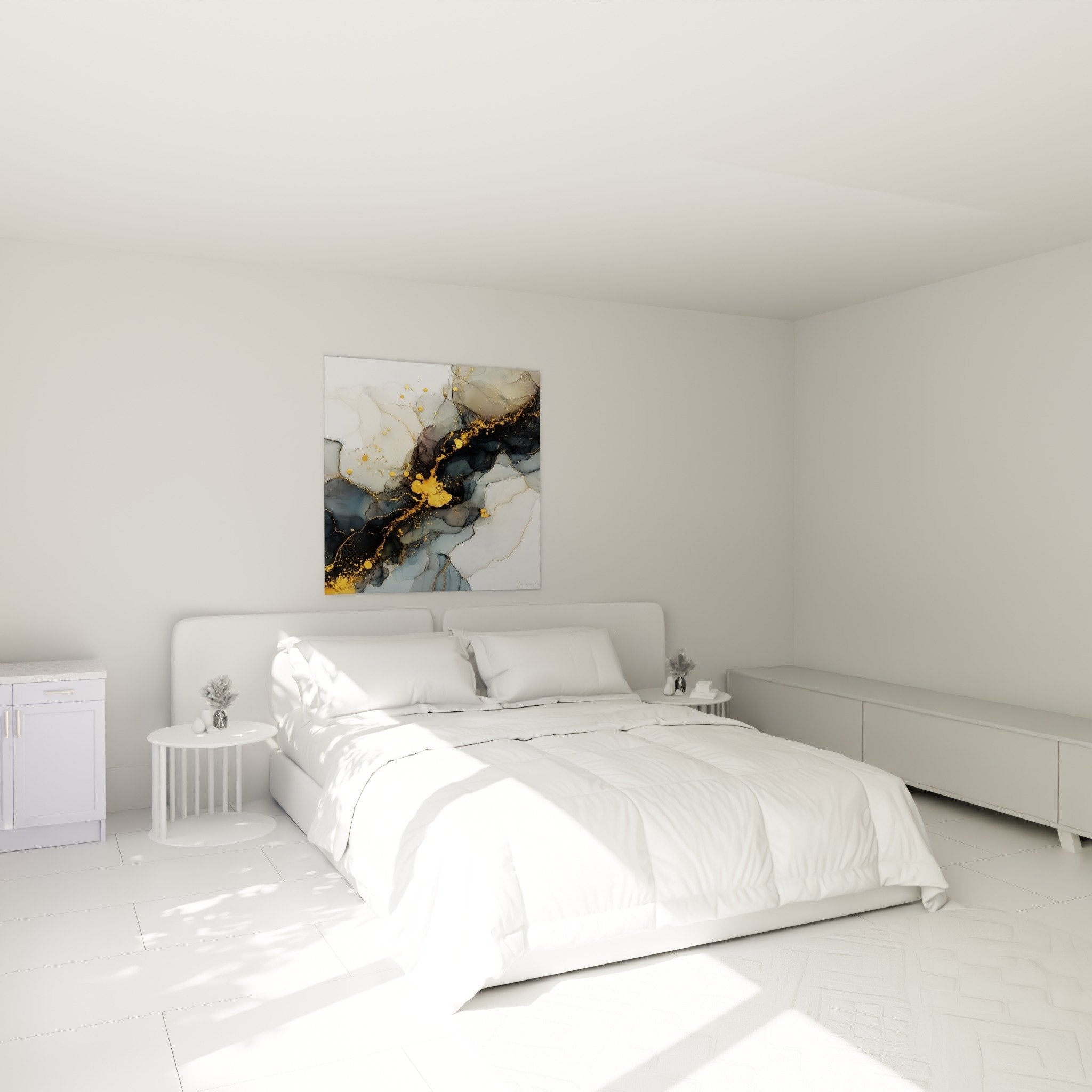 Deco chambre tableau marbre abstrait or noir tete de lit moderne elegant