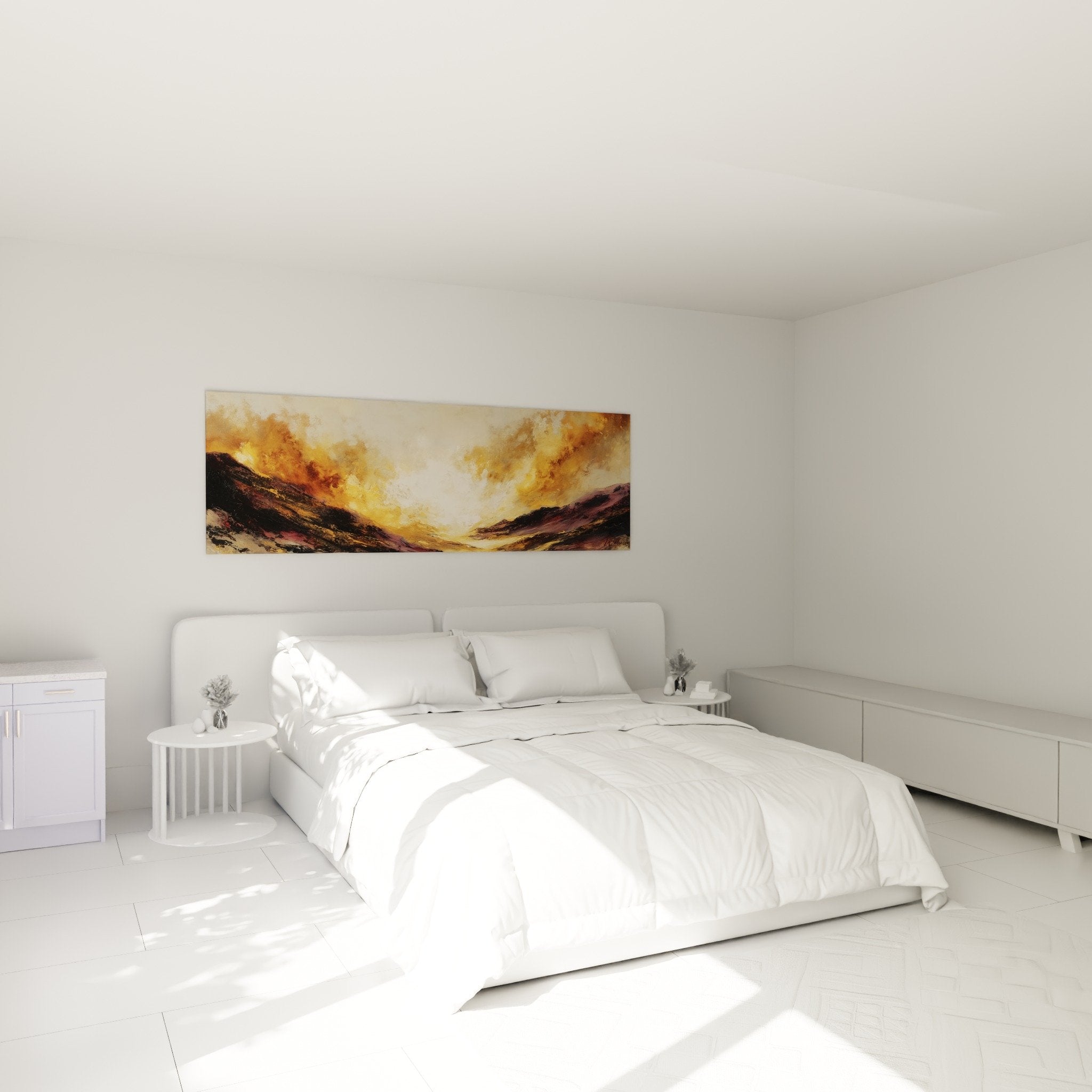 Decoration chambre tableau montagne doree ambiance apaisante feng shui nord-est terre