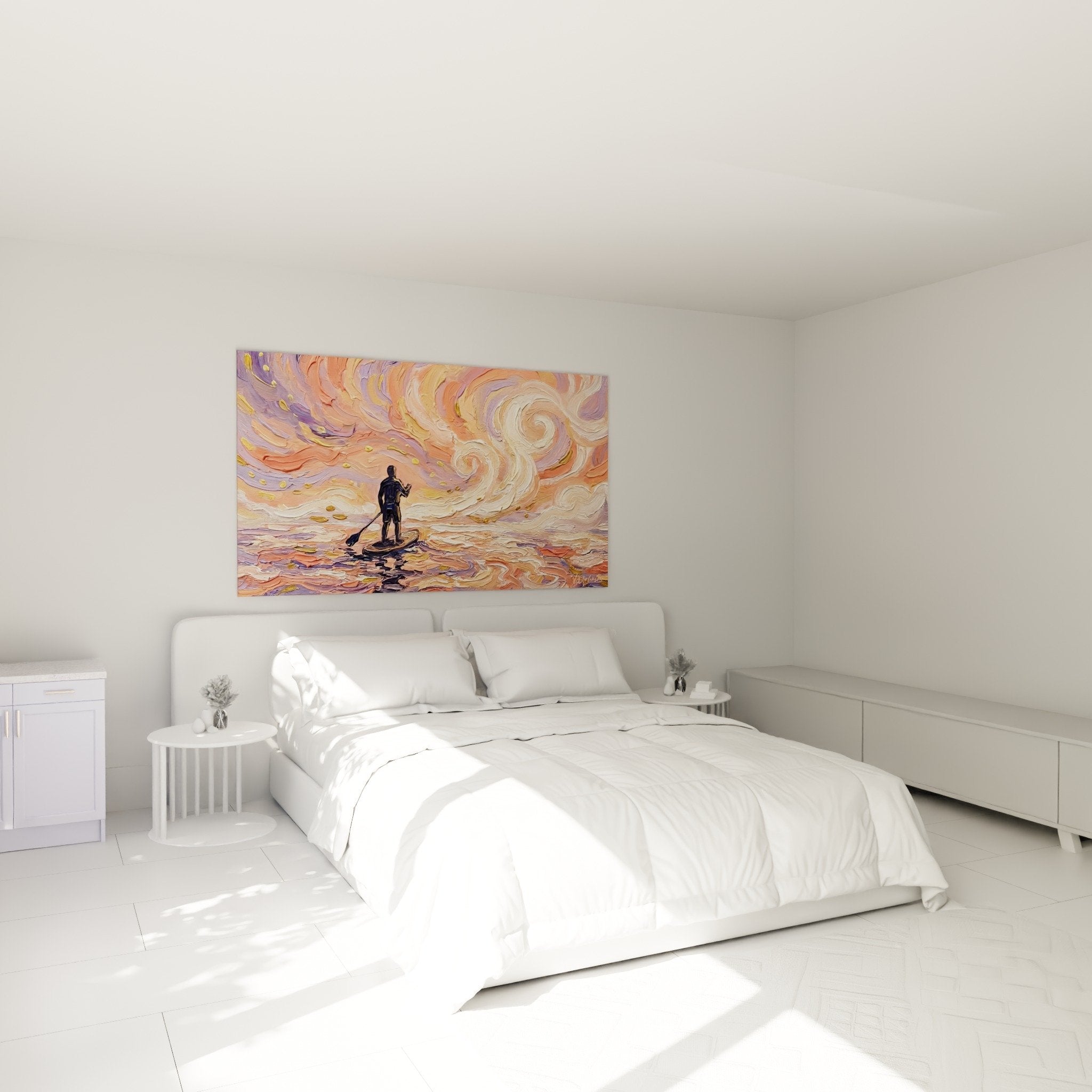 Decoration murale paddle chambre tourbillons colores pagayeur solitaire ambiance zen relaxante