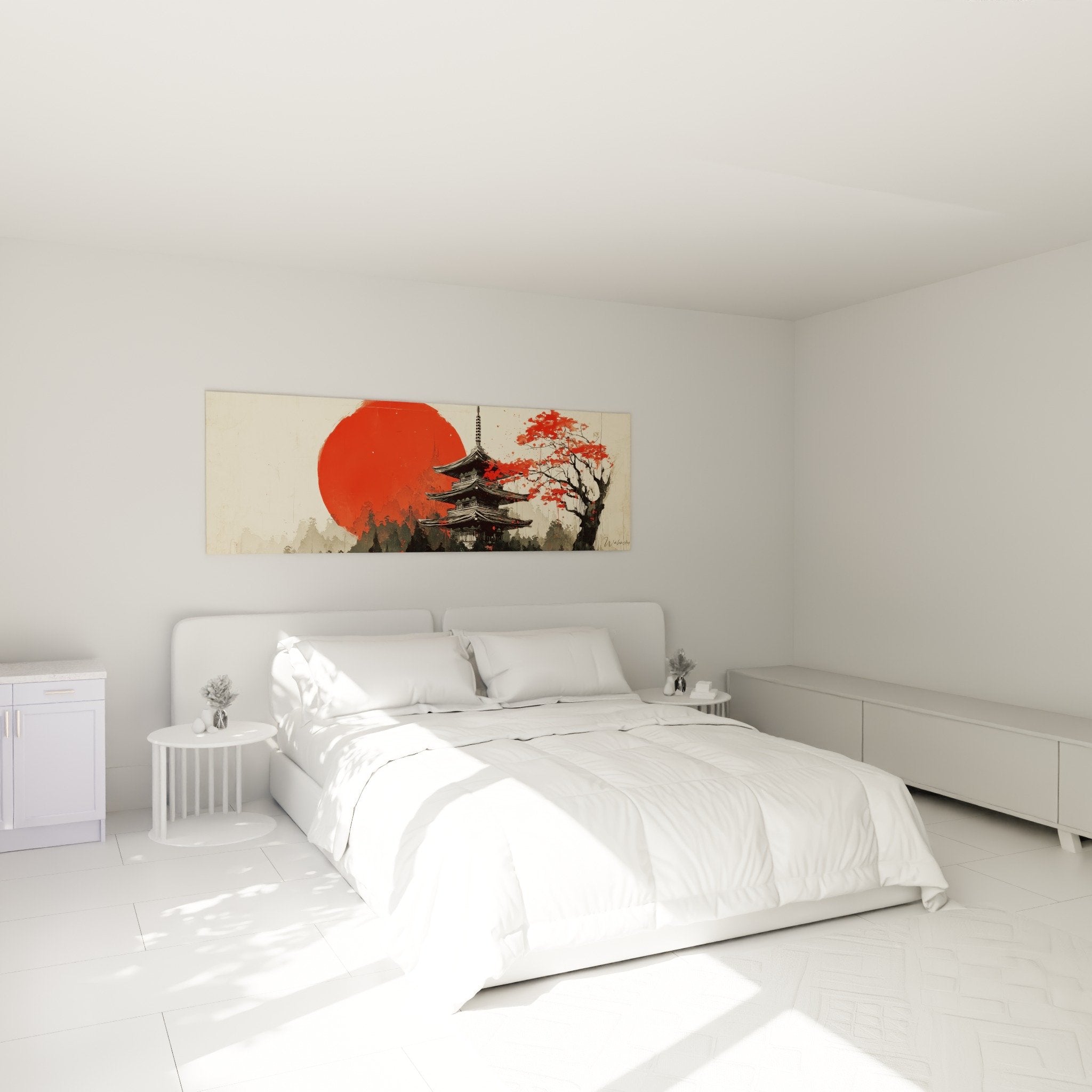 Tableau Pagode Japonaise Soleil Rouge - Edition Pagode