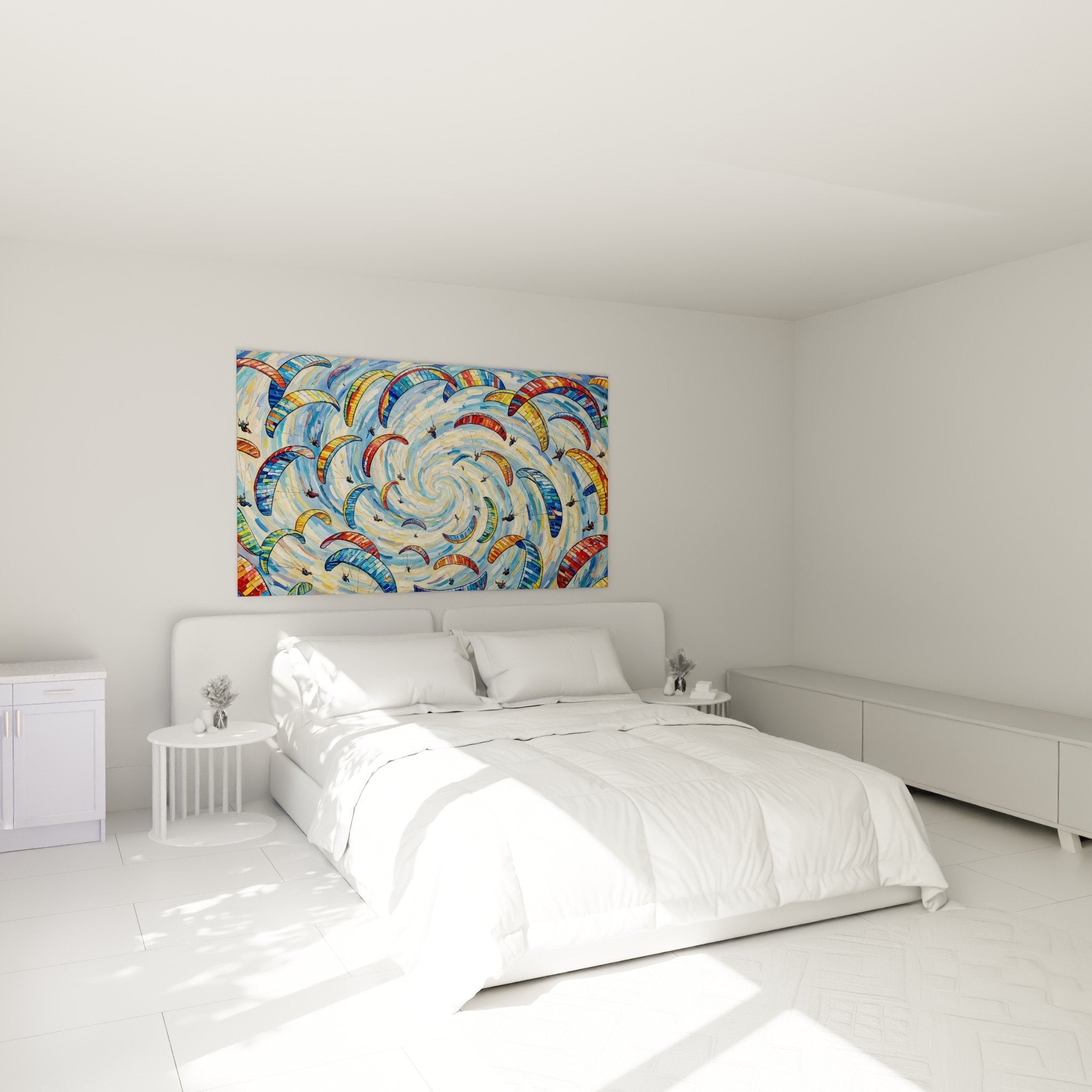 Decoration murale chambre parapentes spirale colorée ambiance dynamique tableau moderne multicolore