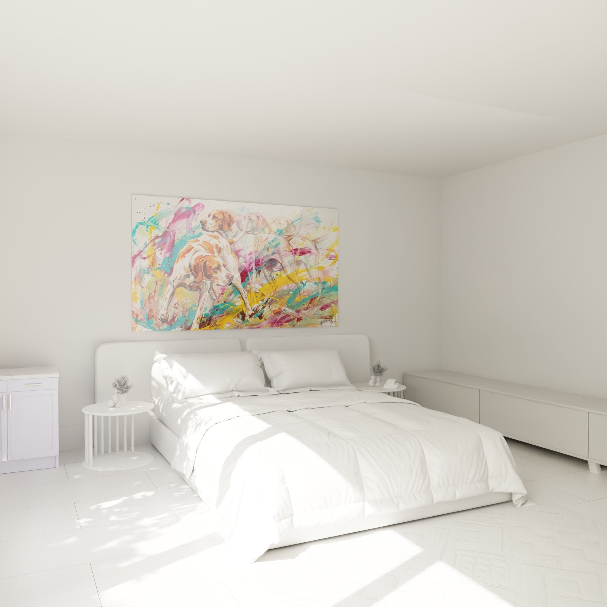 Decorazione camera da letto quadro pointer inglese colorato arte murale moderna cani movimento