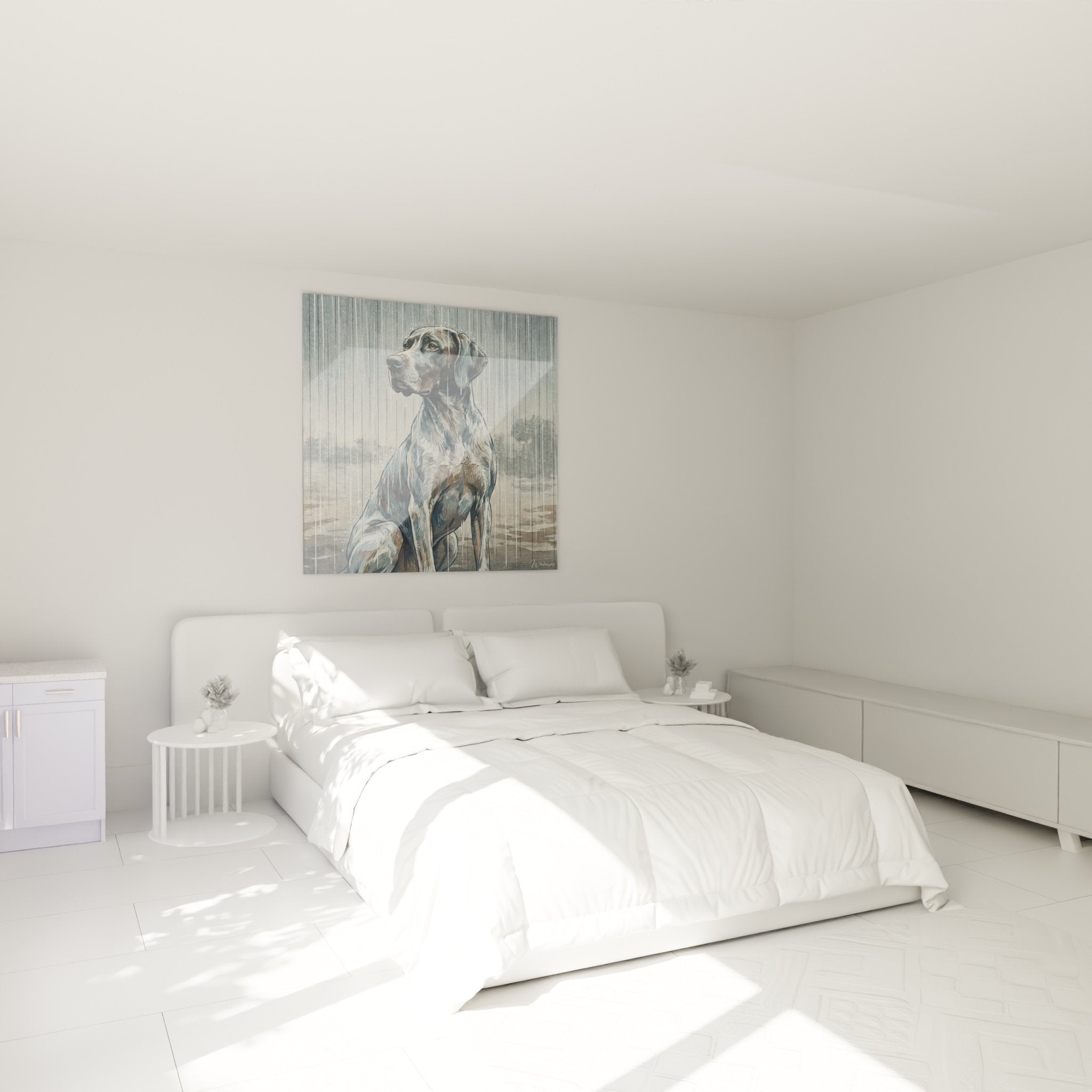 Decorazione camera da letto quadro cane pointer inglese sotto la pioggia atmosfera rilassante