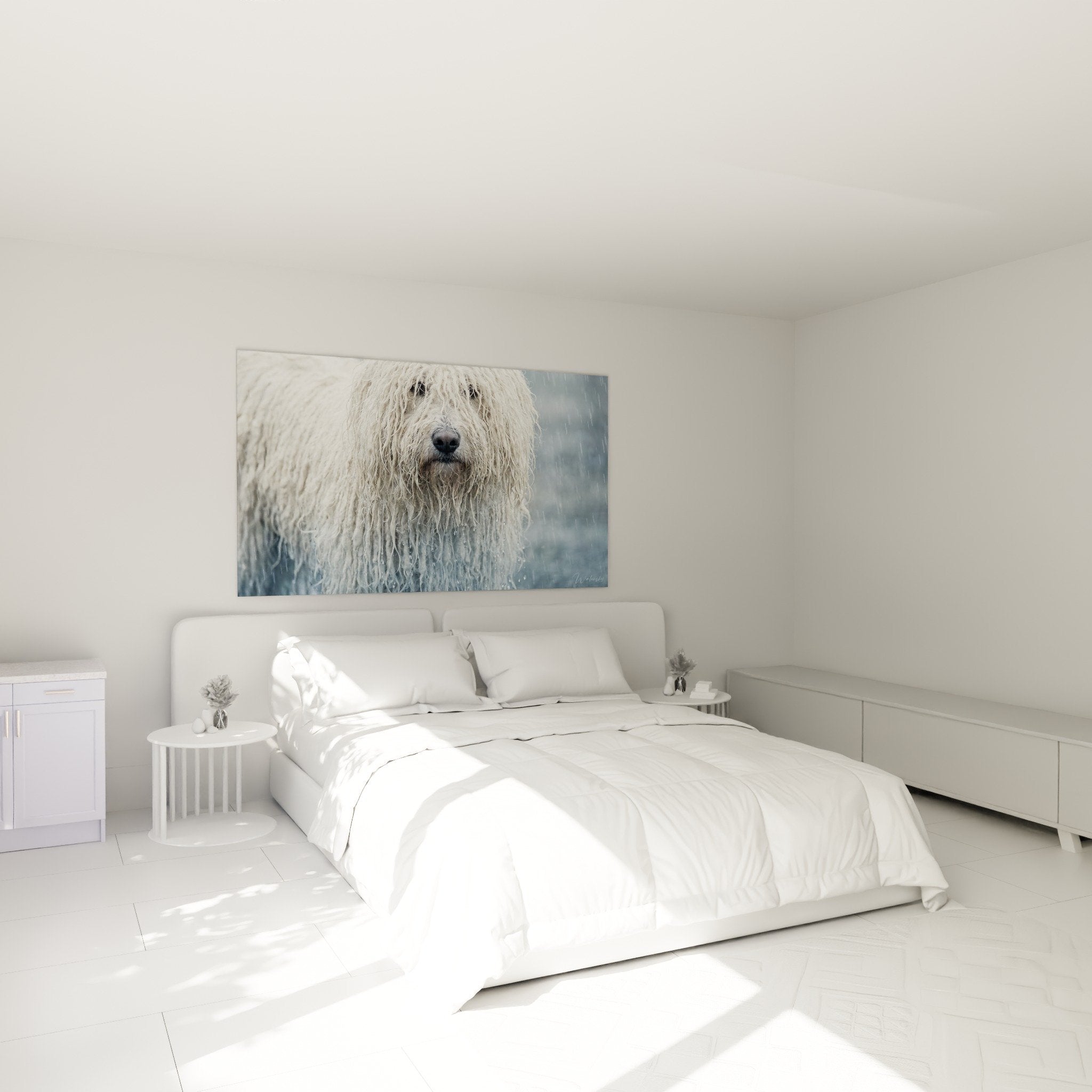 Tableau mural Puli blanc pluvieux dans chambre moderne, ambiance apaisante et sereine