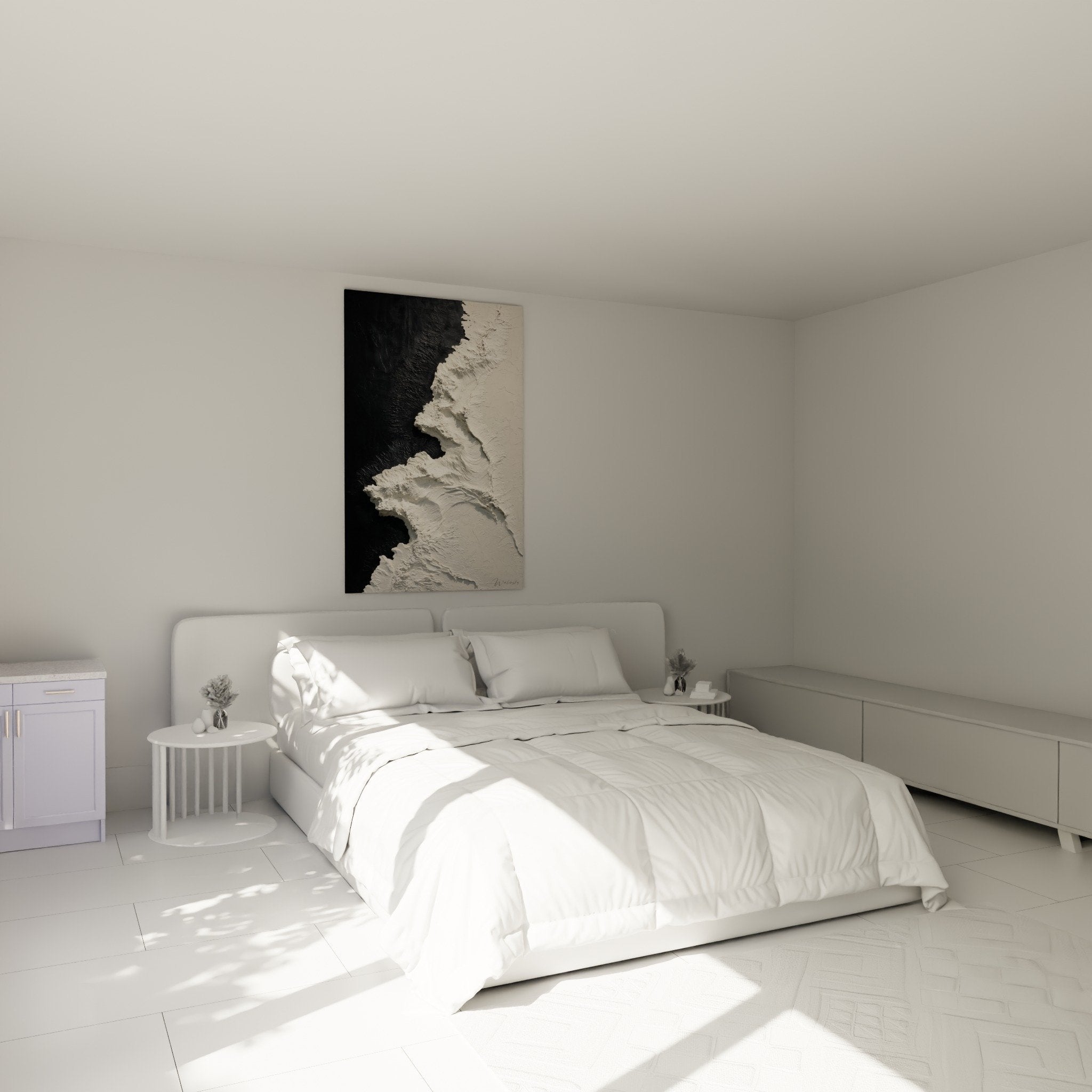 Decoration murale relief noir blanc chambre moderne feng shui metal texture sculpturale apaisante