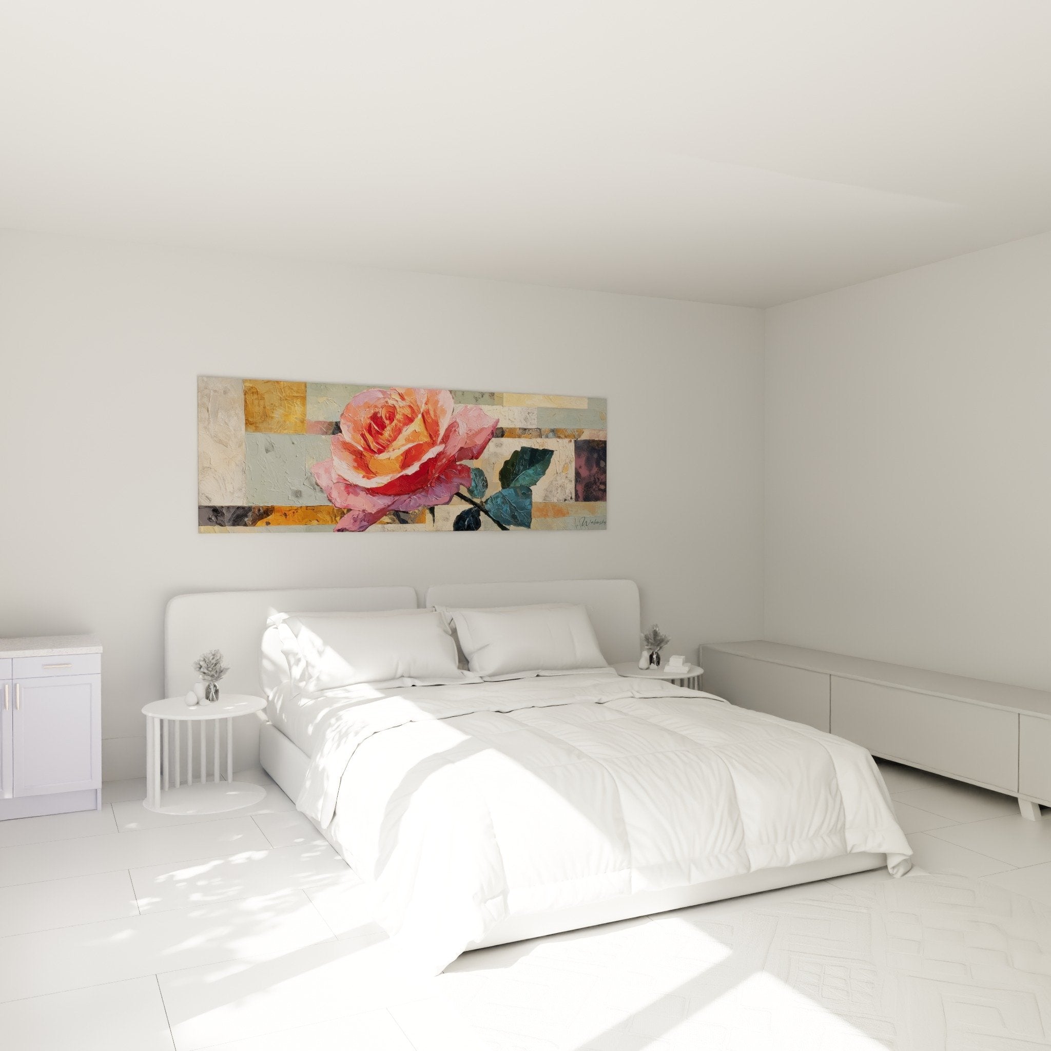 Bedroom wall art pink coral mosaic feng shui southwest earth romantic modern ambiance