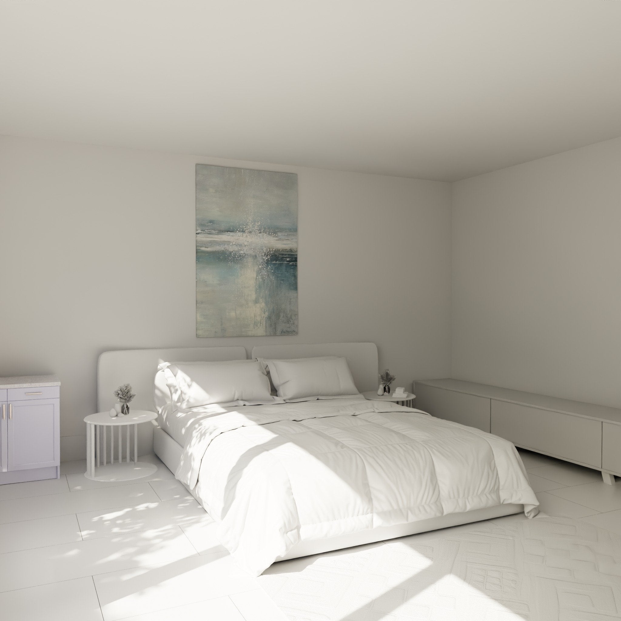 Abstract wall art blue tones bedroom calming feng shui ambiance