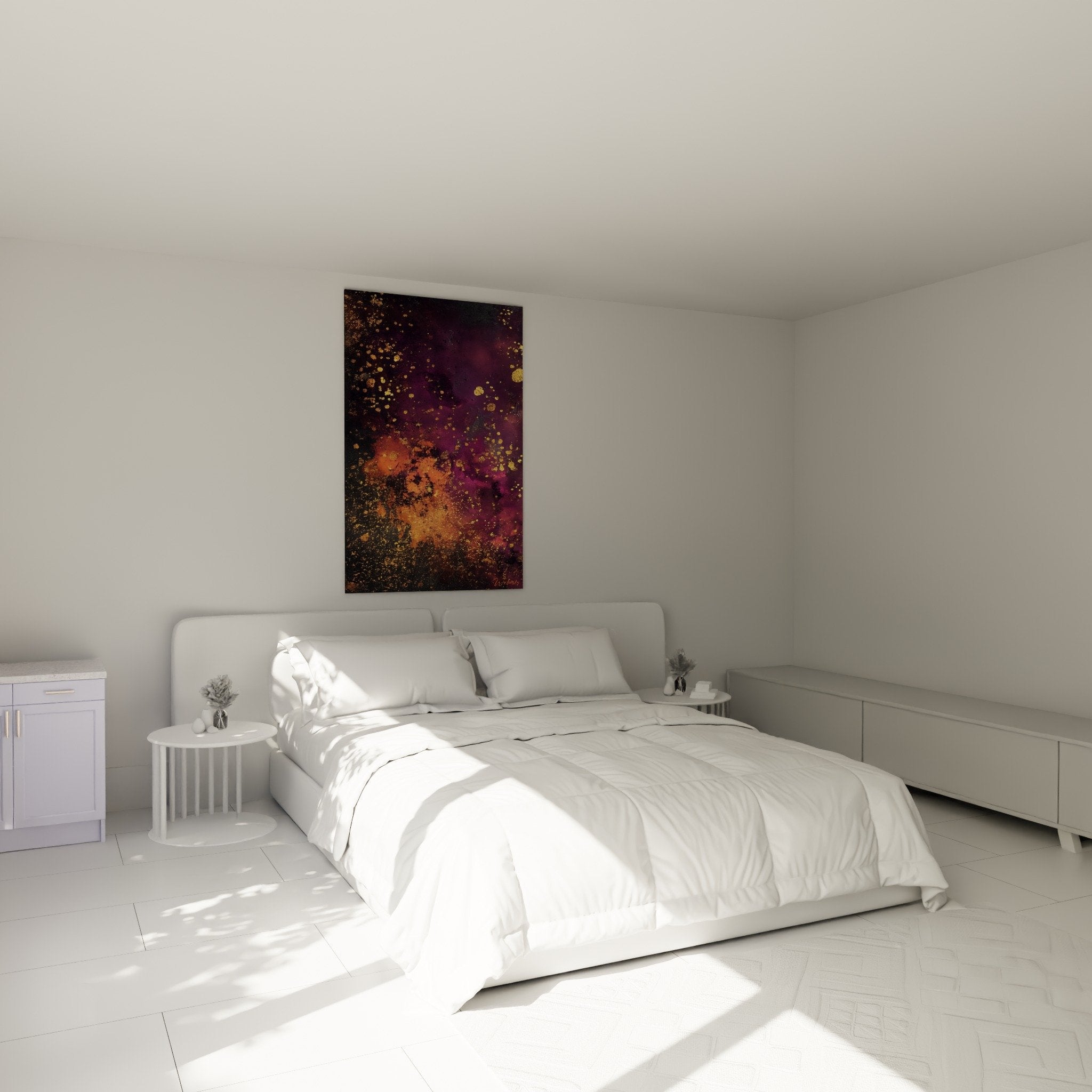 Abstract purple and gold bedroom wall art cosmic constellation mystique mural decoration