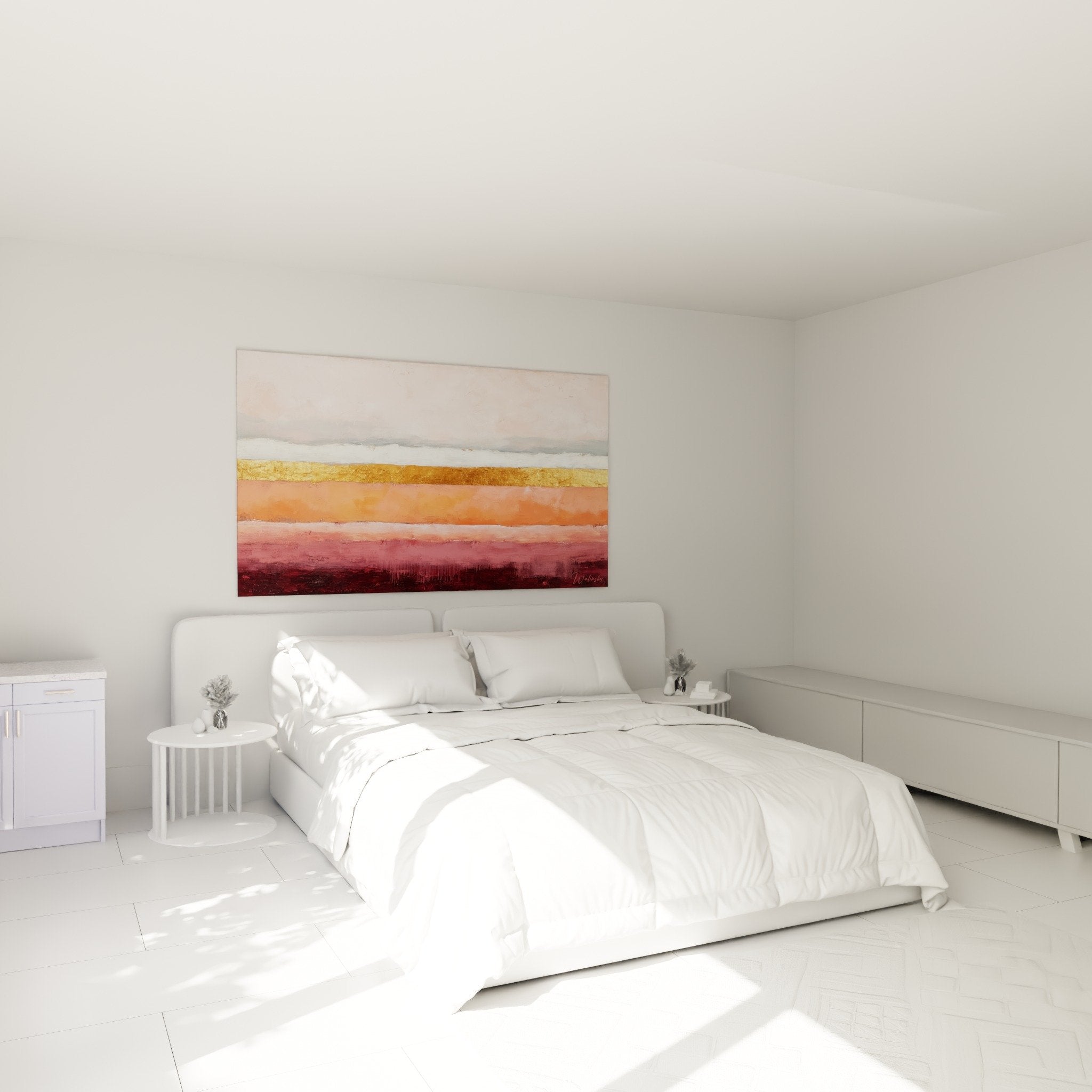 Decoration murale chambre tableau abstrait tons roses corail ambiance douce feng shui sud-ouest