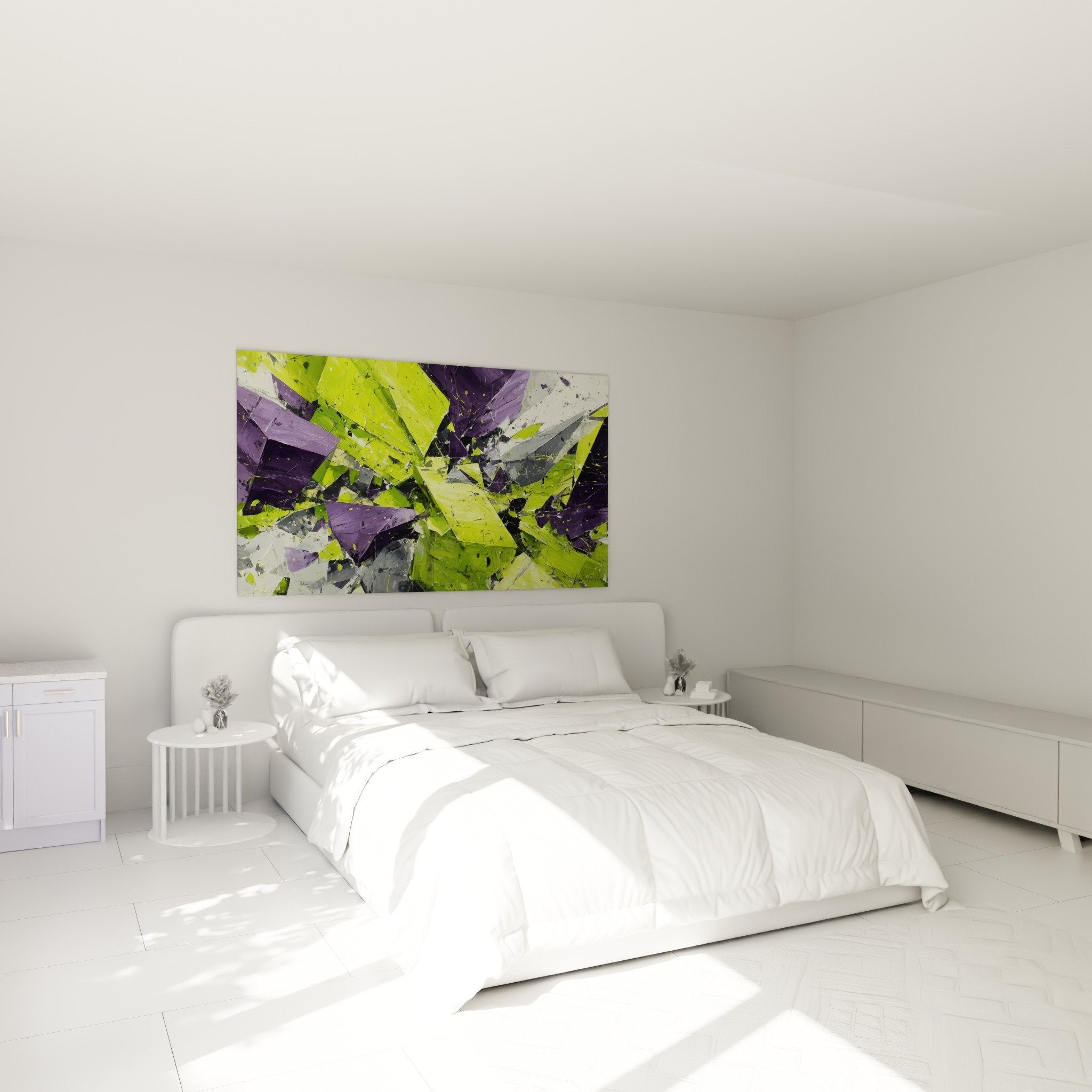 Wall decoration bedroom abstract painting green purple fragments modern feng shui southeast atmosphere