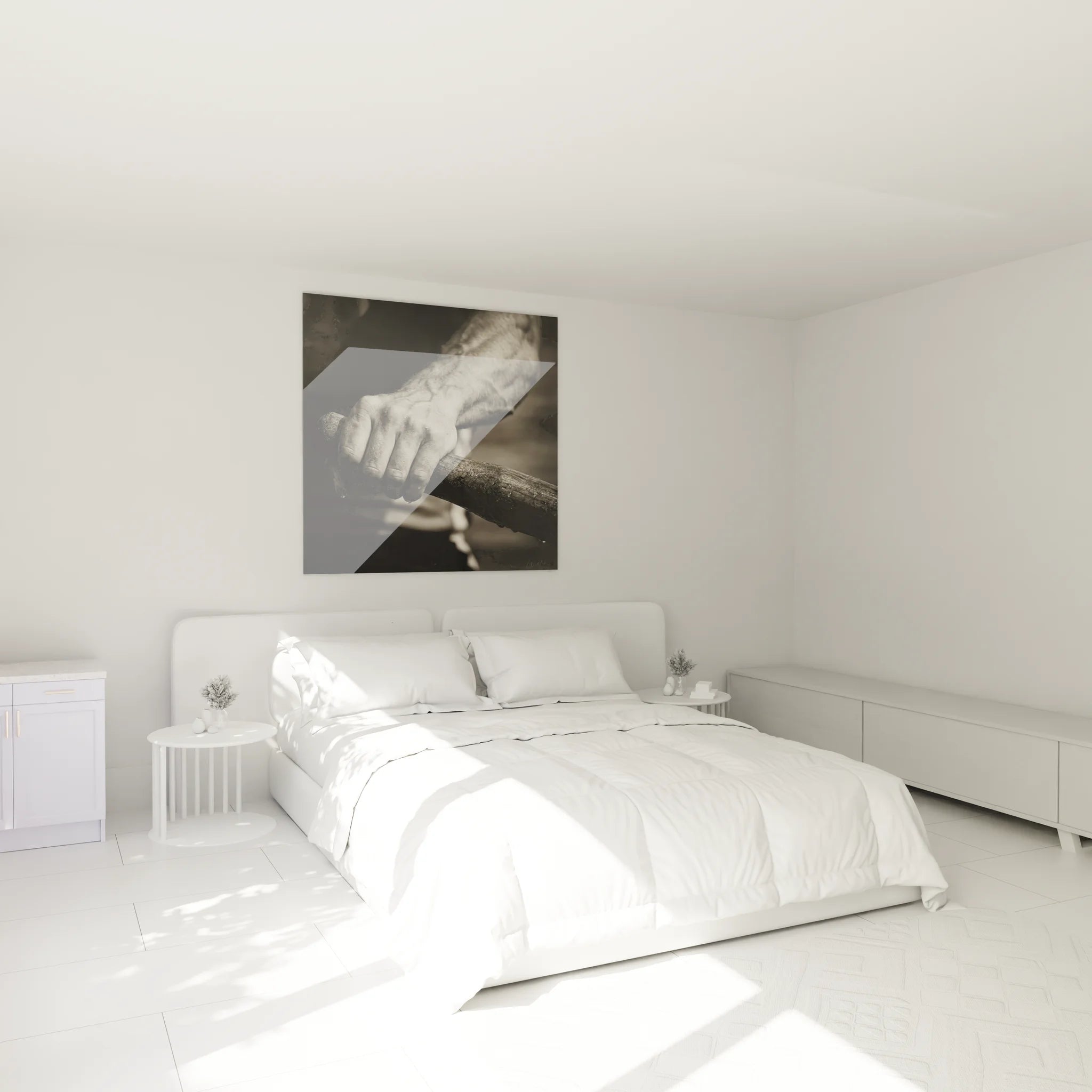 Décoration chambre avec tableau aviron mains puissantes en noir et blanc style moderne