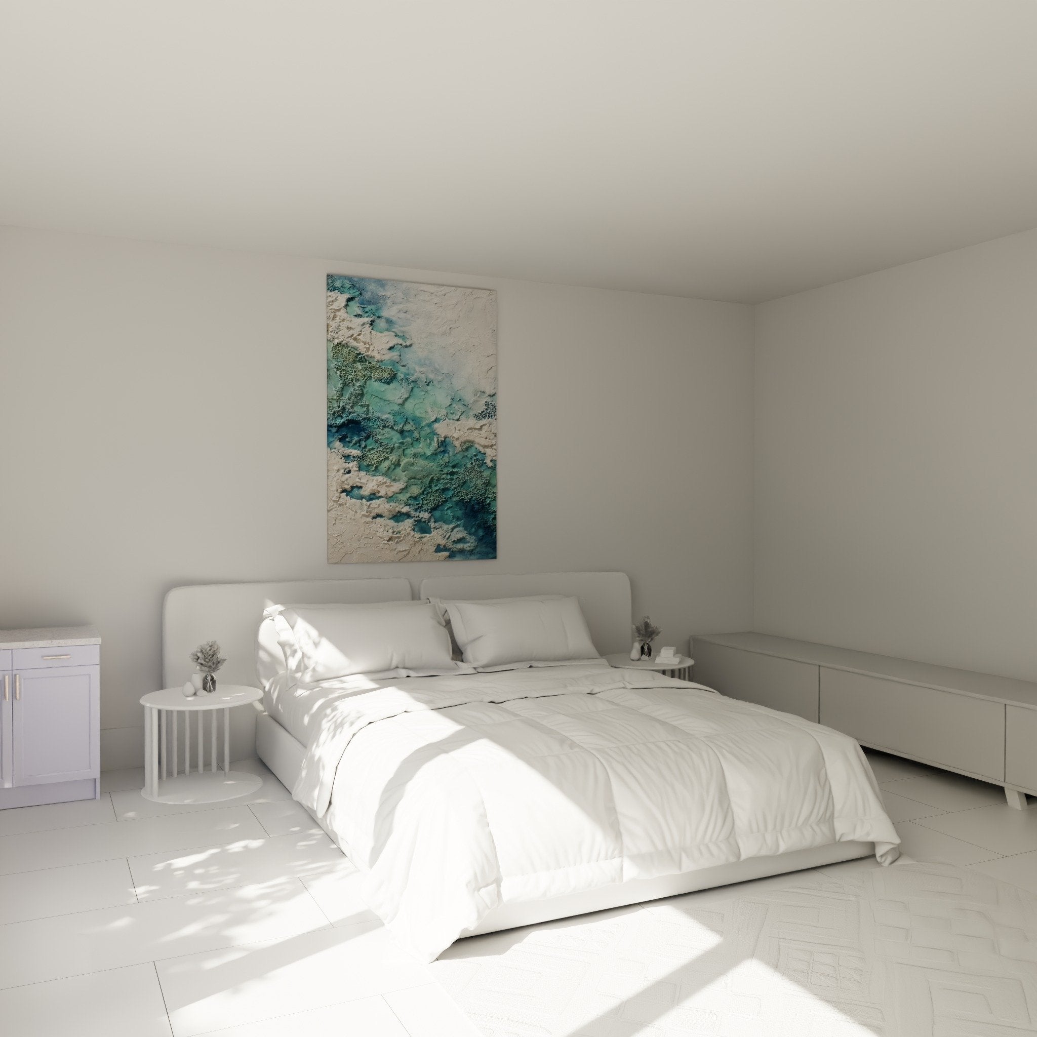 Abstract turquoise blue wall decor modern bedroom feng shui water