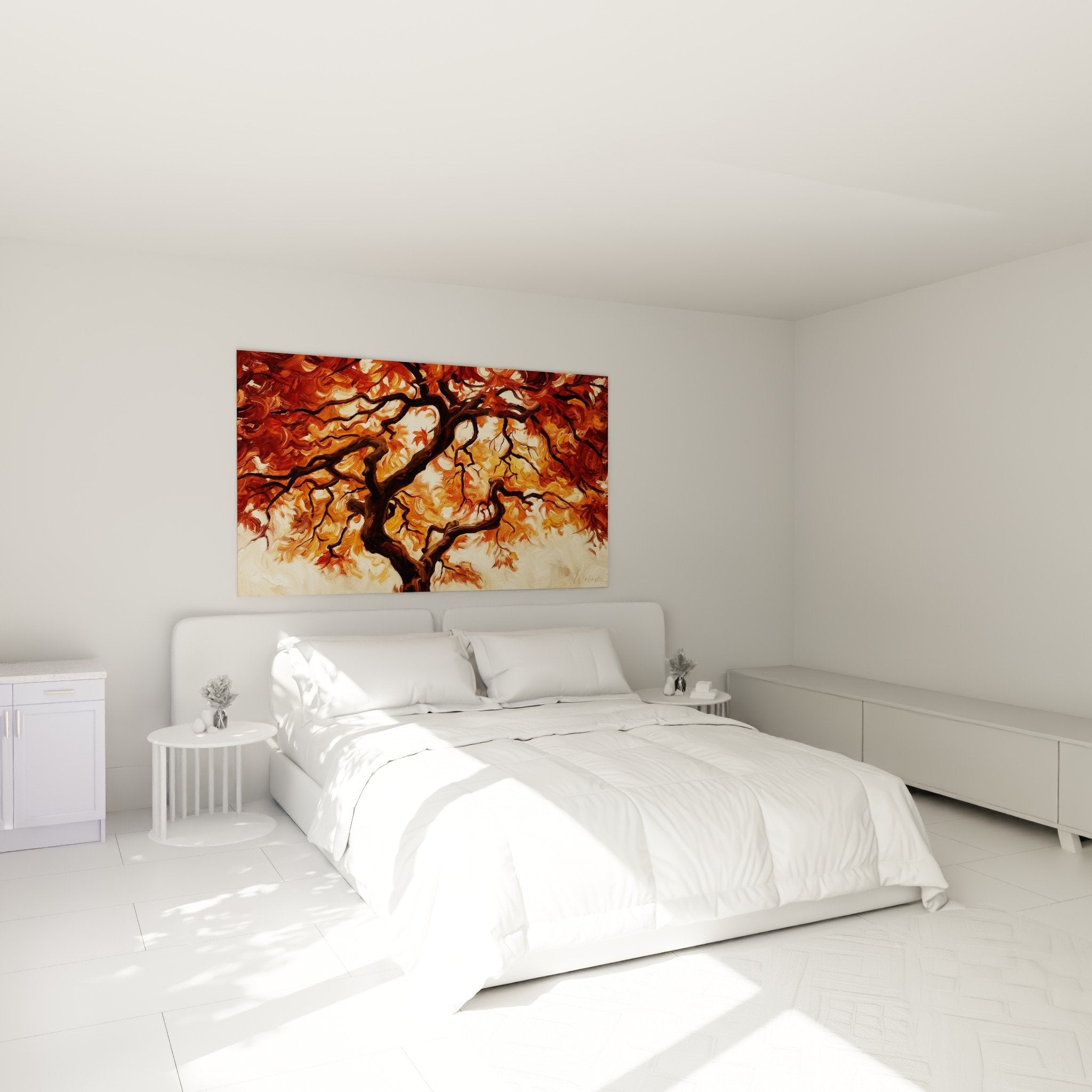 Décoration chambre tableau bonsaï branches orangées rouges ambiance zen chaleureuse
