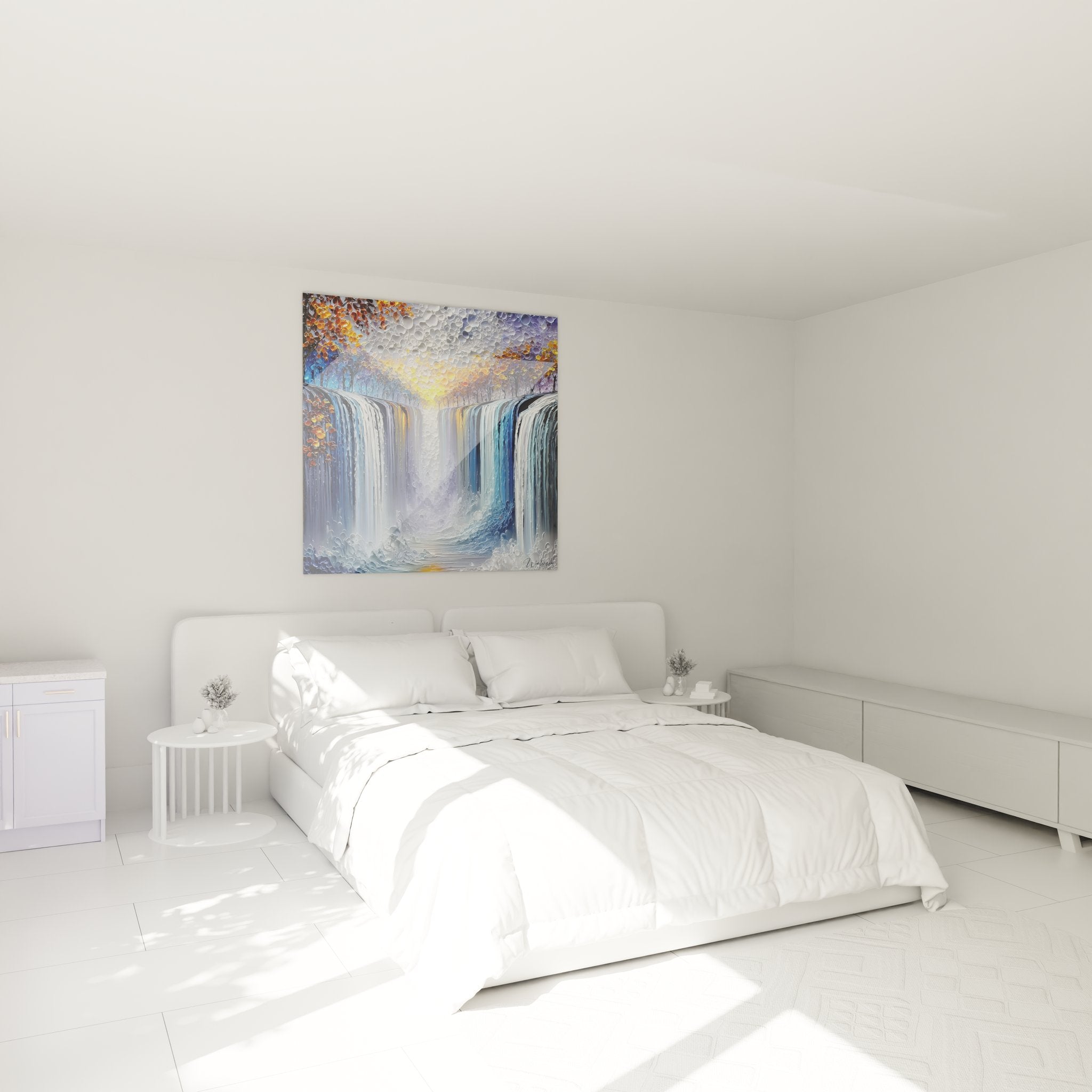 Décoration murale cascade chutes d'eau jumelles dans chambre ambiance nature zen