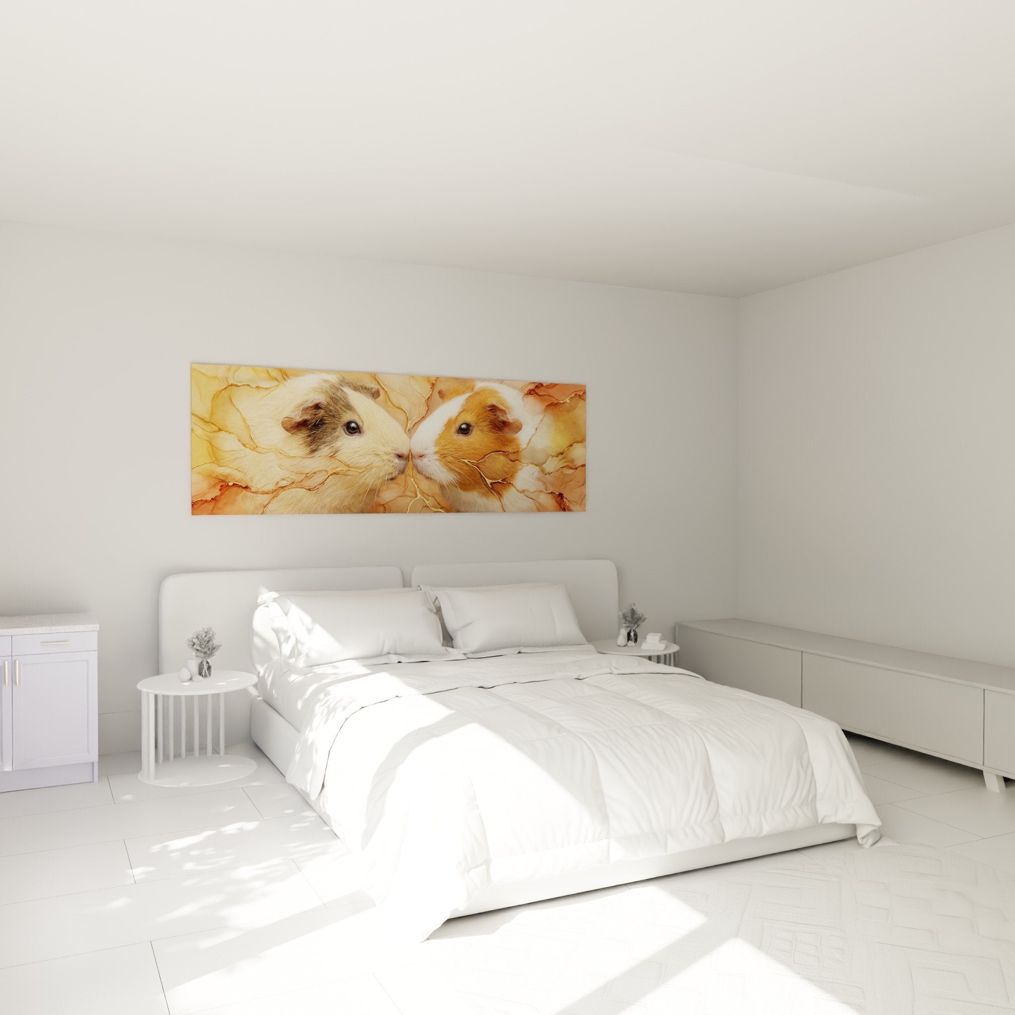 Meerschweinchen-Wandbild Schlafzimmer Gemütliche Atmosphäre Wanddekoration warme Goldtöne