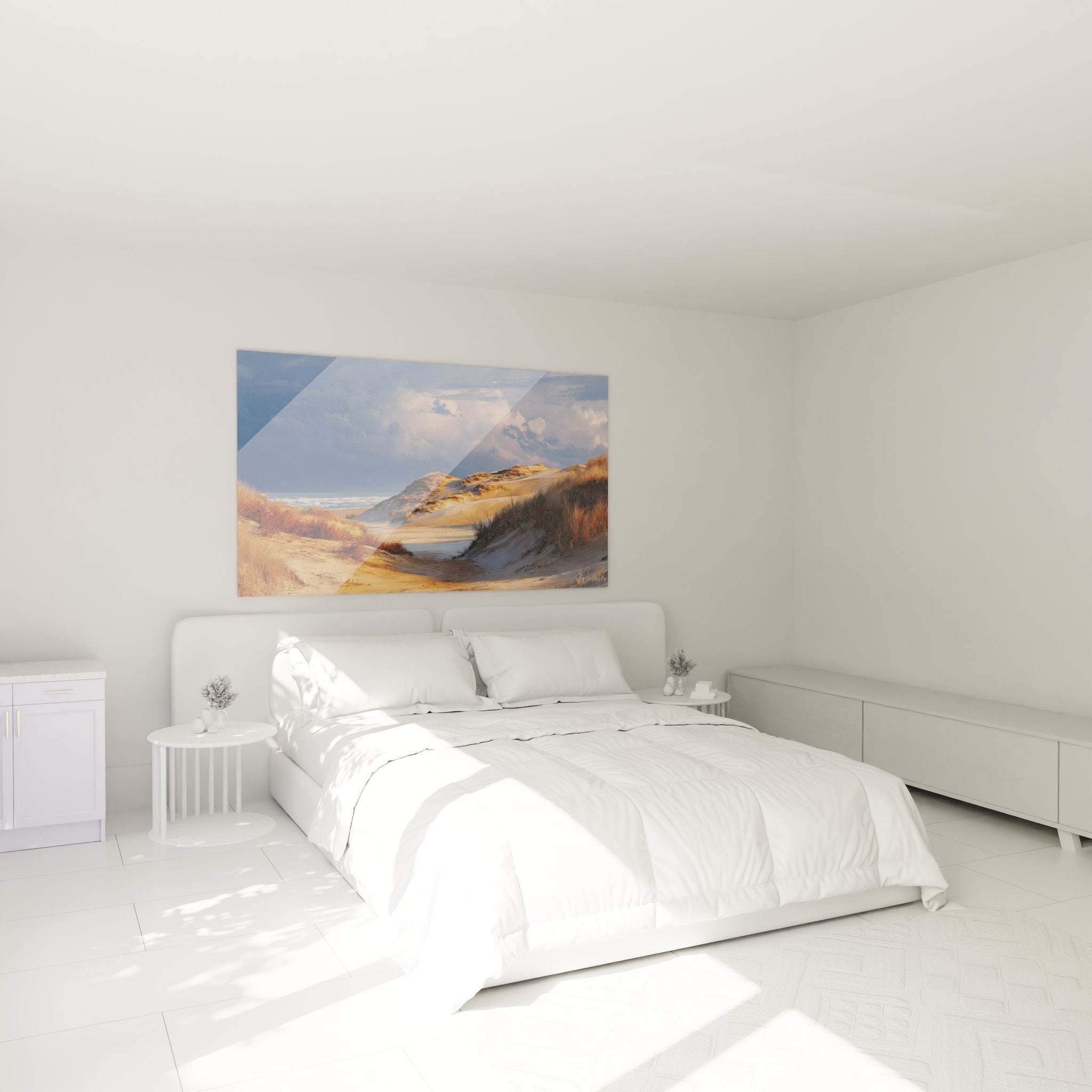 Décoration chambre tableau dunes marines avec sentier sablonneux ambiance côtière