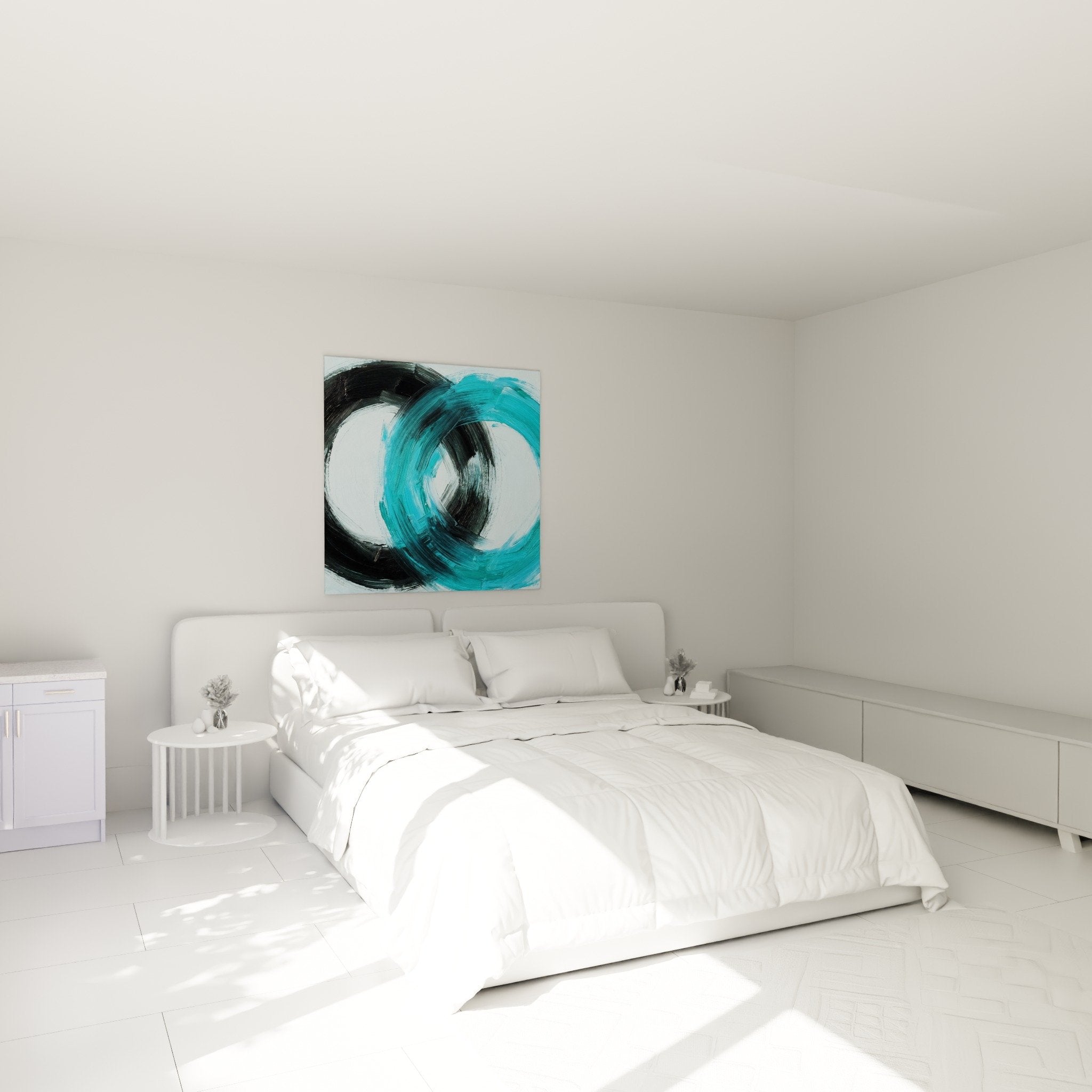 Enso circle blue turquoise wall art modern minimalist zen bedroom decor