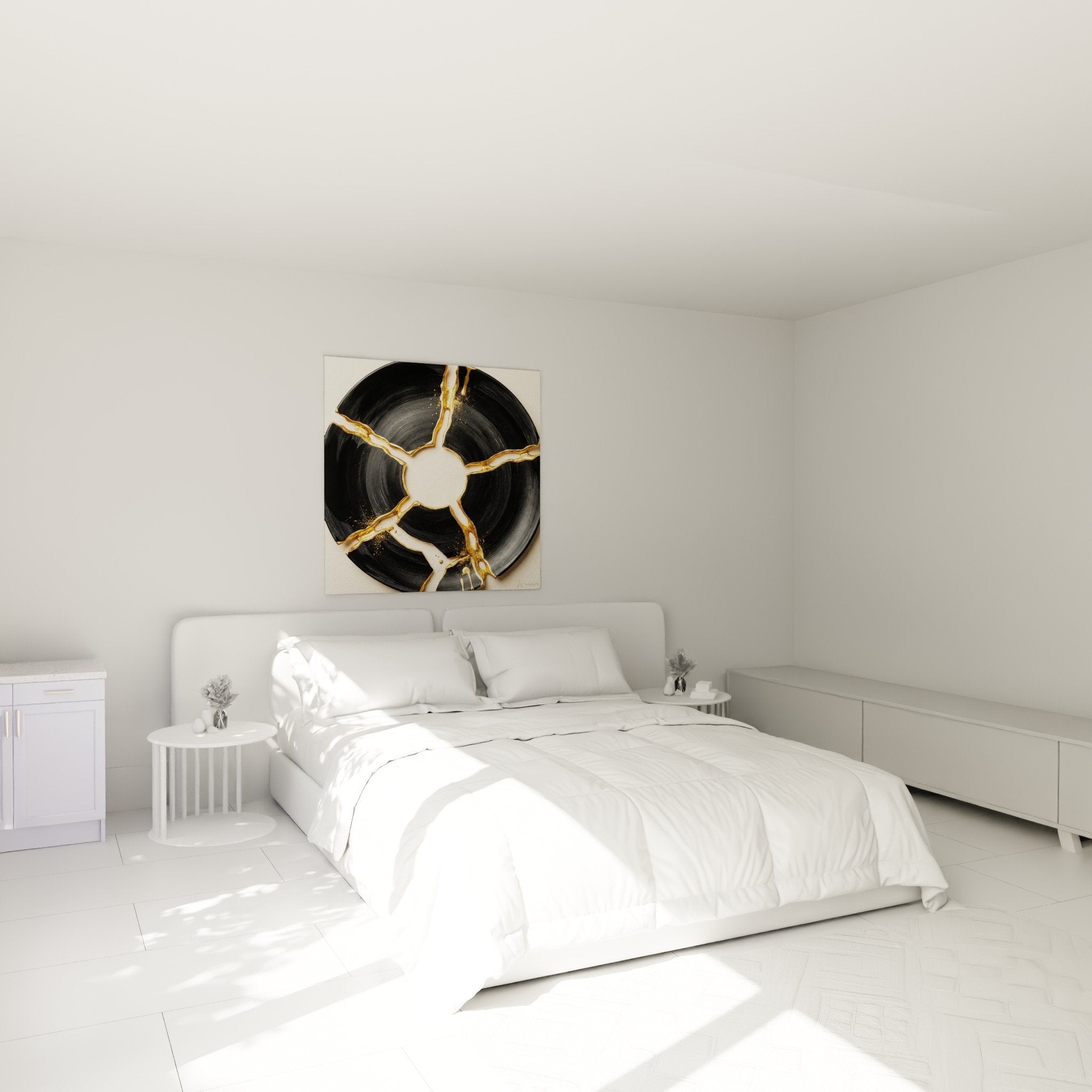 Bedroom wall art enso circle black gold zen peaceful serene calming modern decor