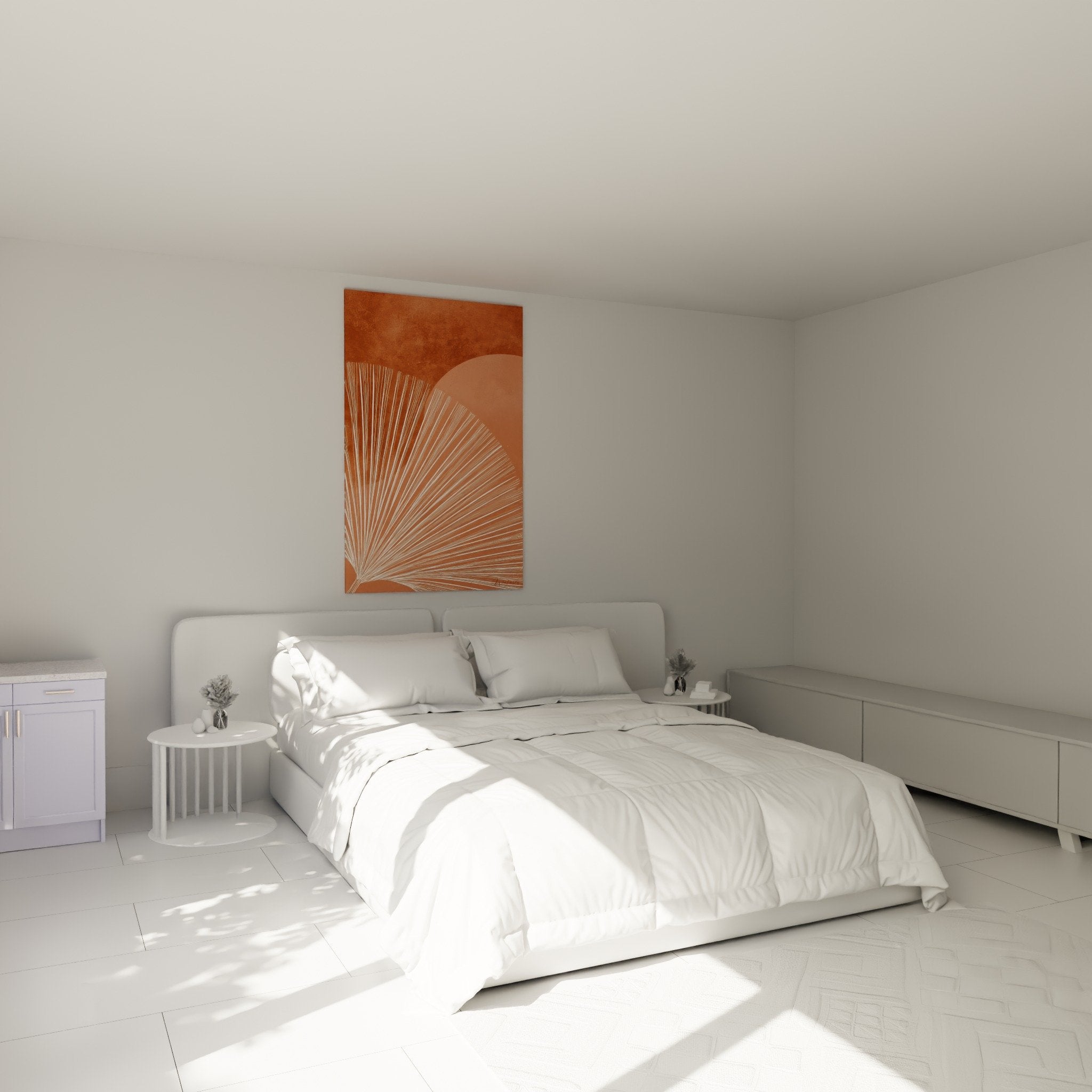 Déco chambre tableau éventail terracotta lignes rayonnantes feng shui harmonie espace intérieur zen
