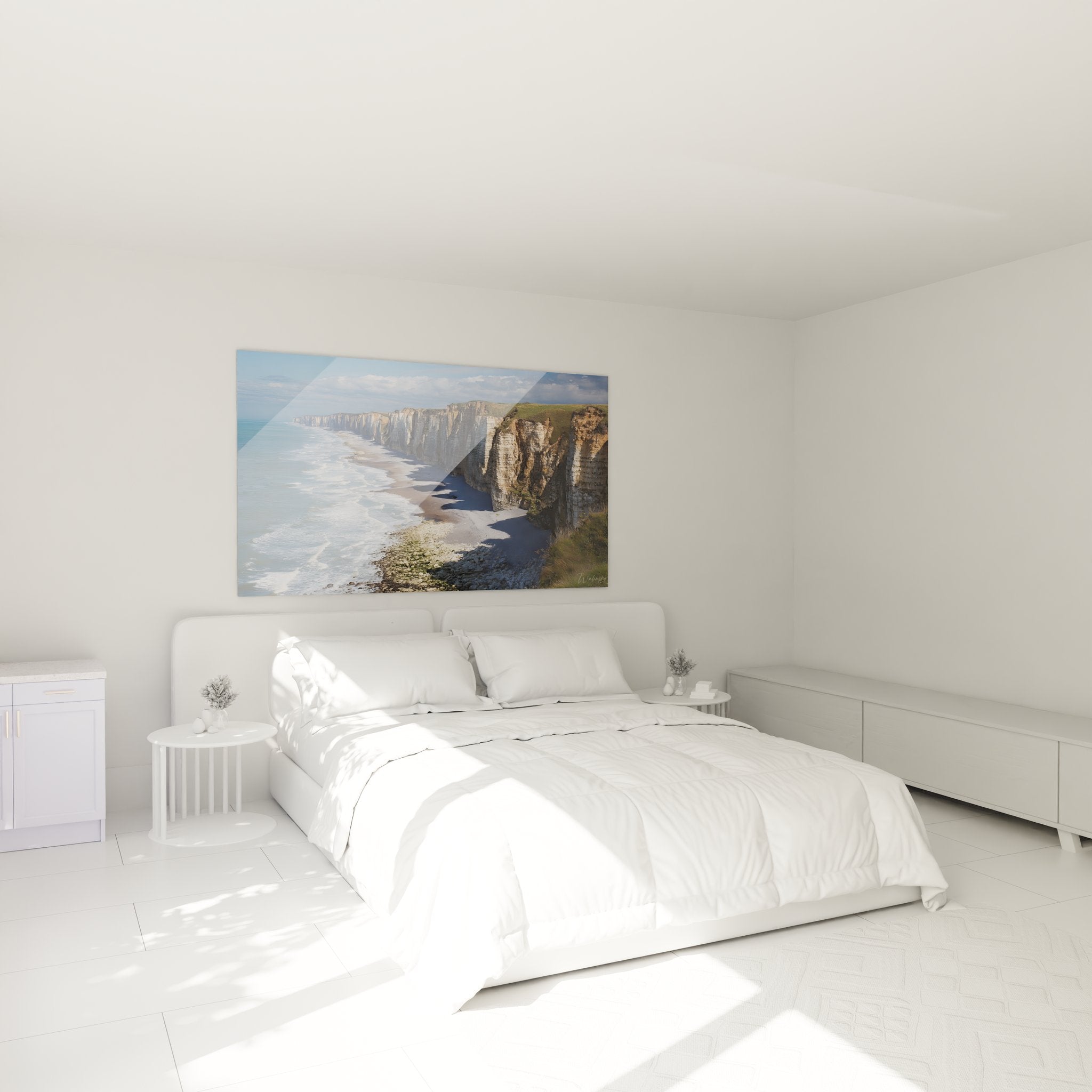 Déco chambre tableau falaises côtières normandes ambiance maritime apaisante mur moderne