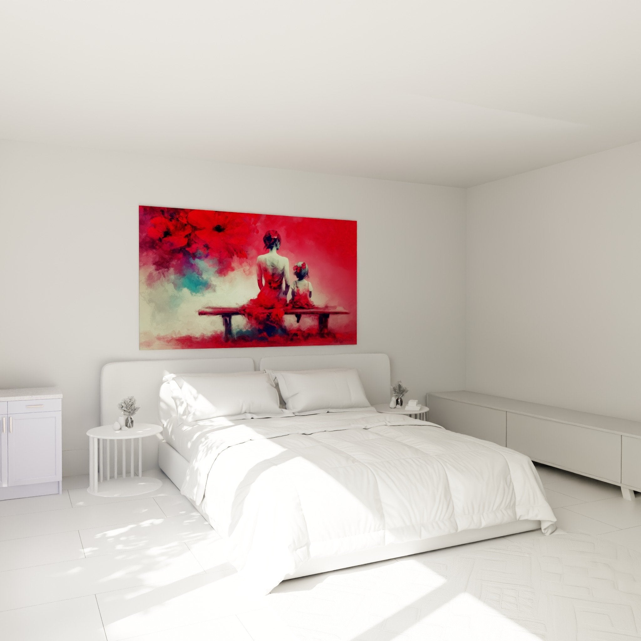 Decorazione camera quadro madre bambino tenerezza rosso rosa atmosfera accogliente papavero