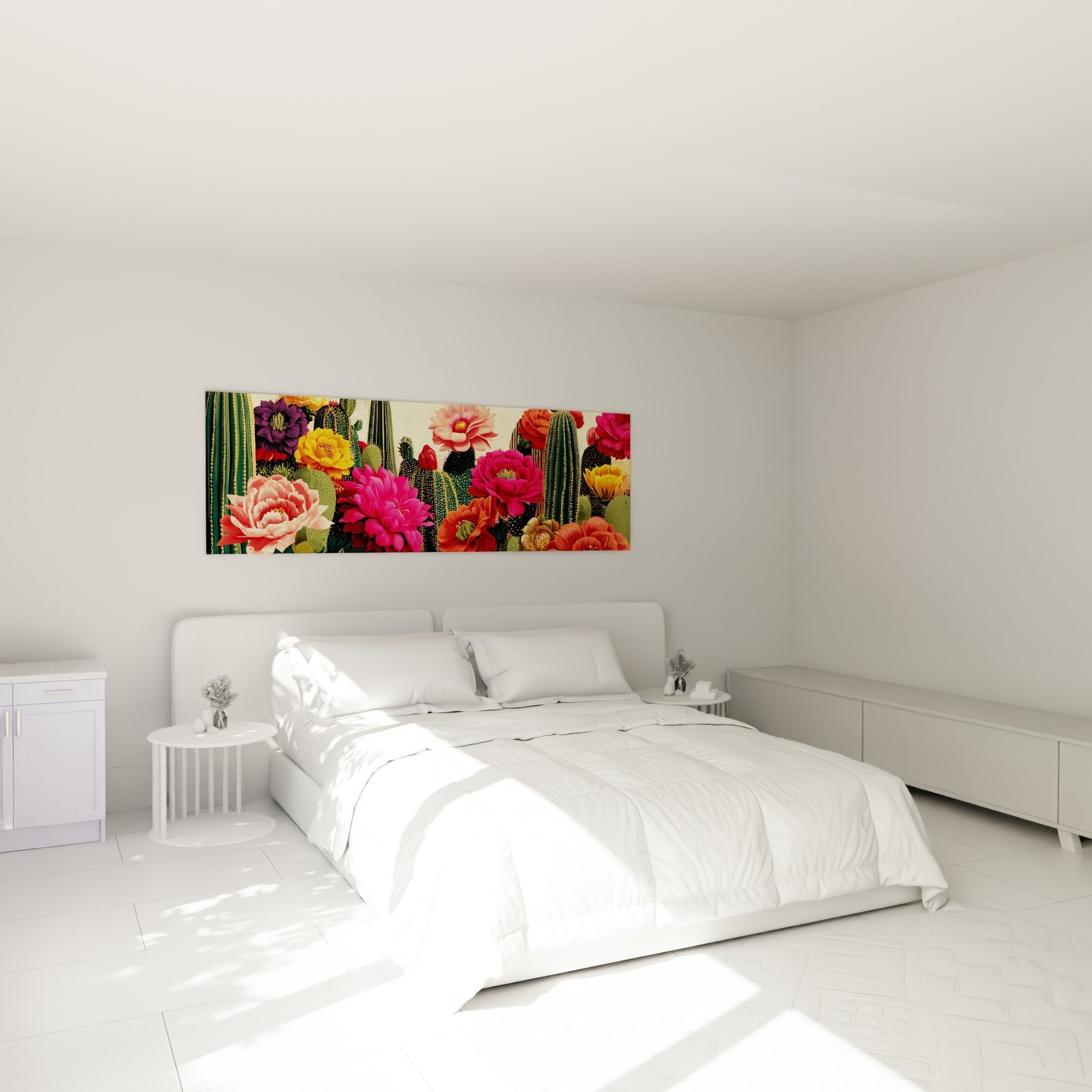 Kaktus-Gemälde mit bunten Blüten Kubismus Wanddekoration Schlafzimmer Rosen Fuchsia Orange