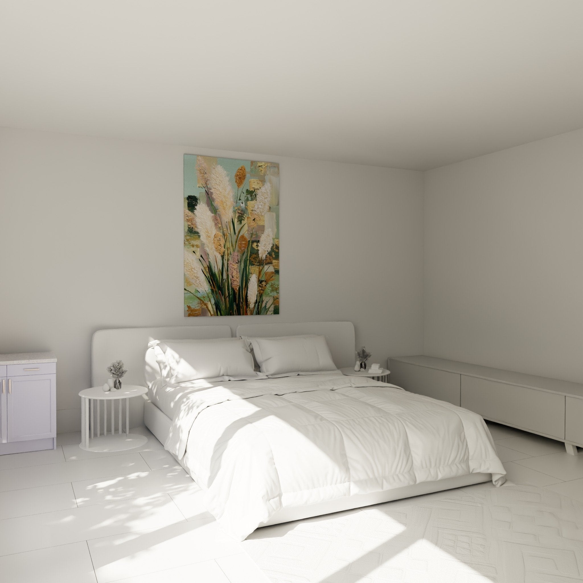 Tableau graminées épis colorés déco chambre mur blanc ambiance douce naturelle