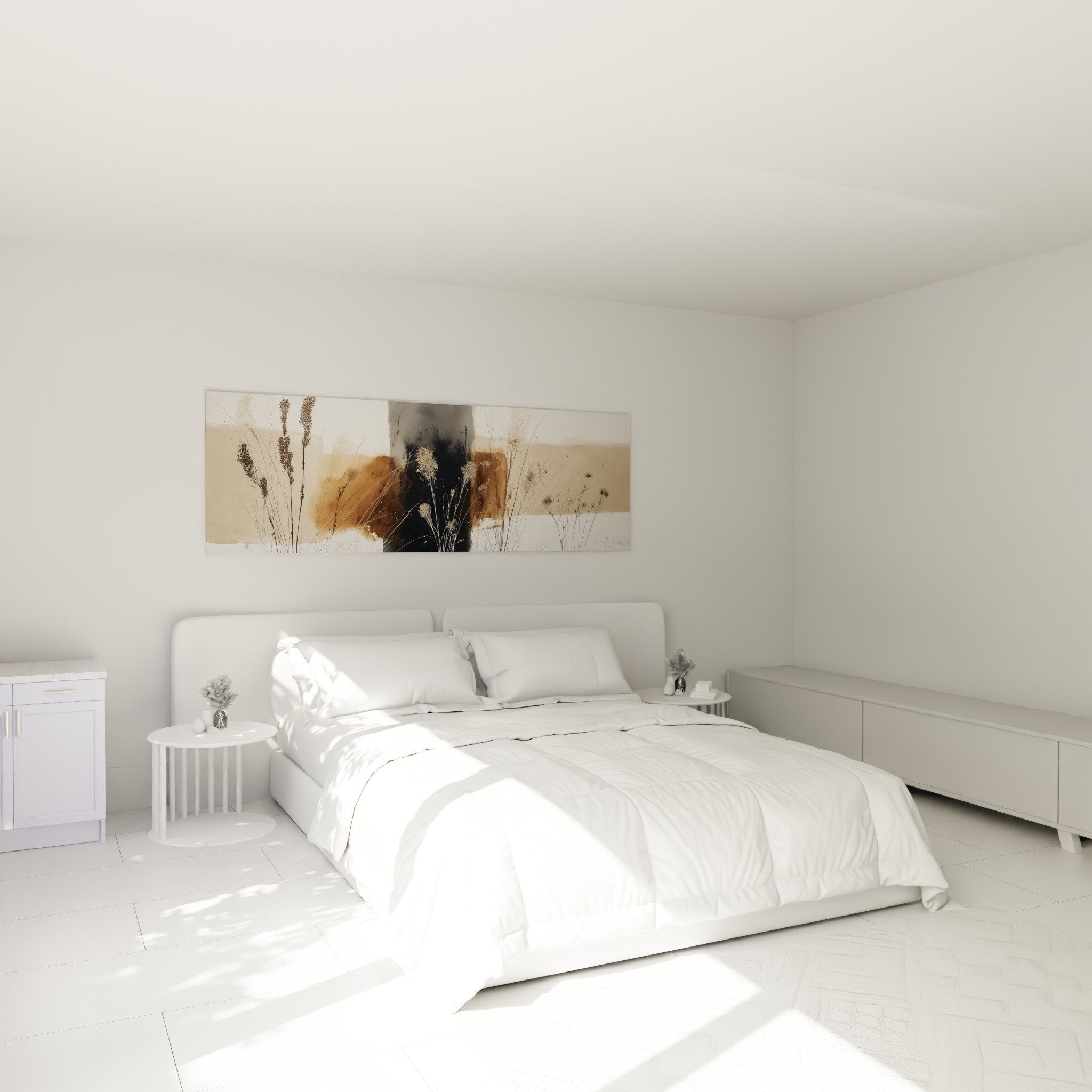 Décoration chambre tableau graminées abstrait couleurs naturelles ambiance apaisante