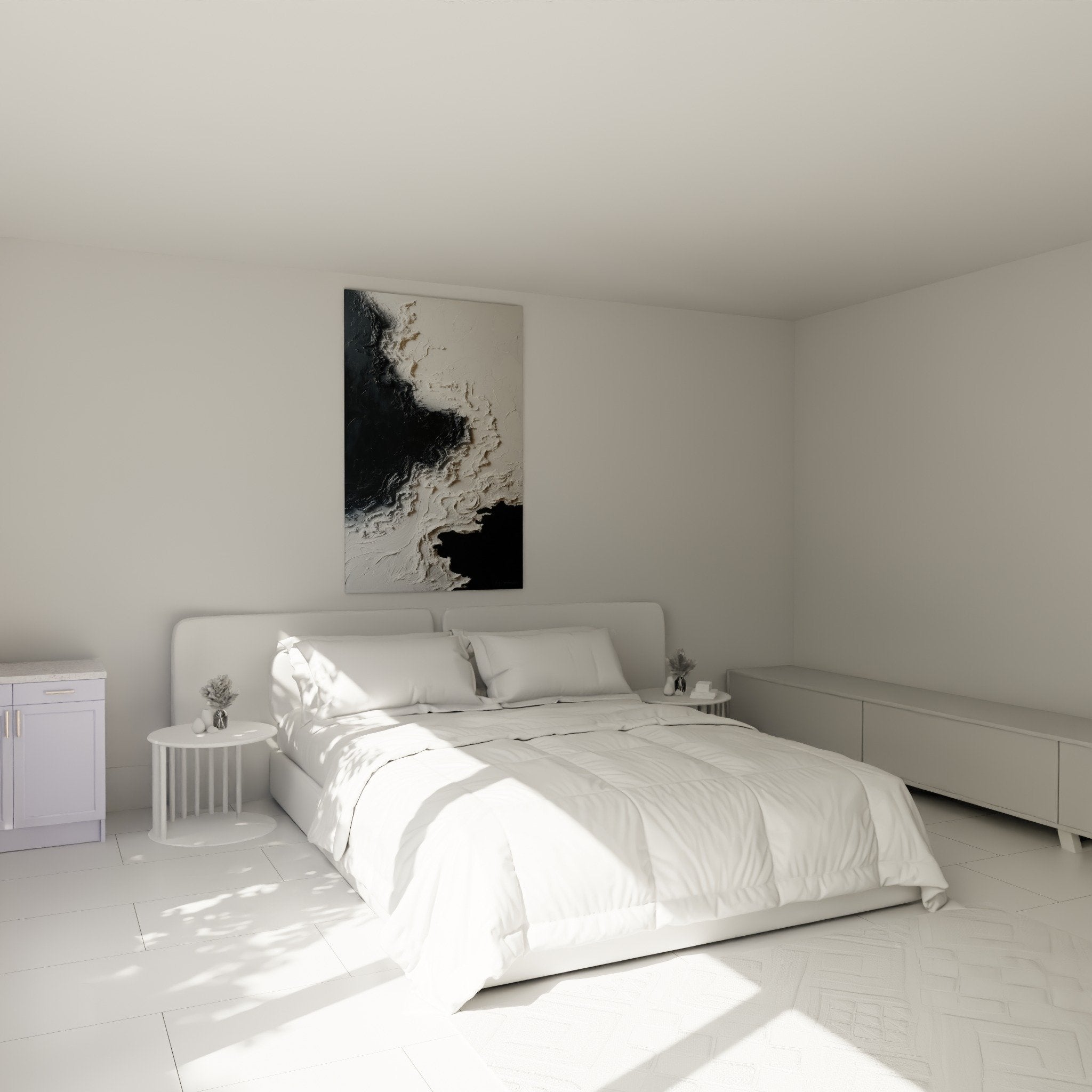 Decoration murale abstraite grise chambre moderne relief sculpture feng shui
