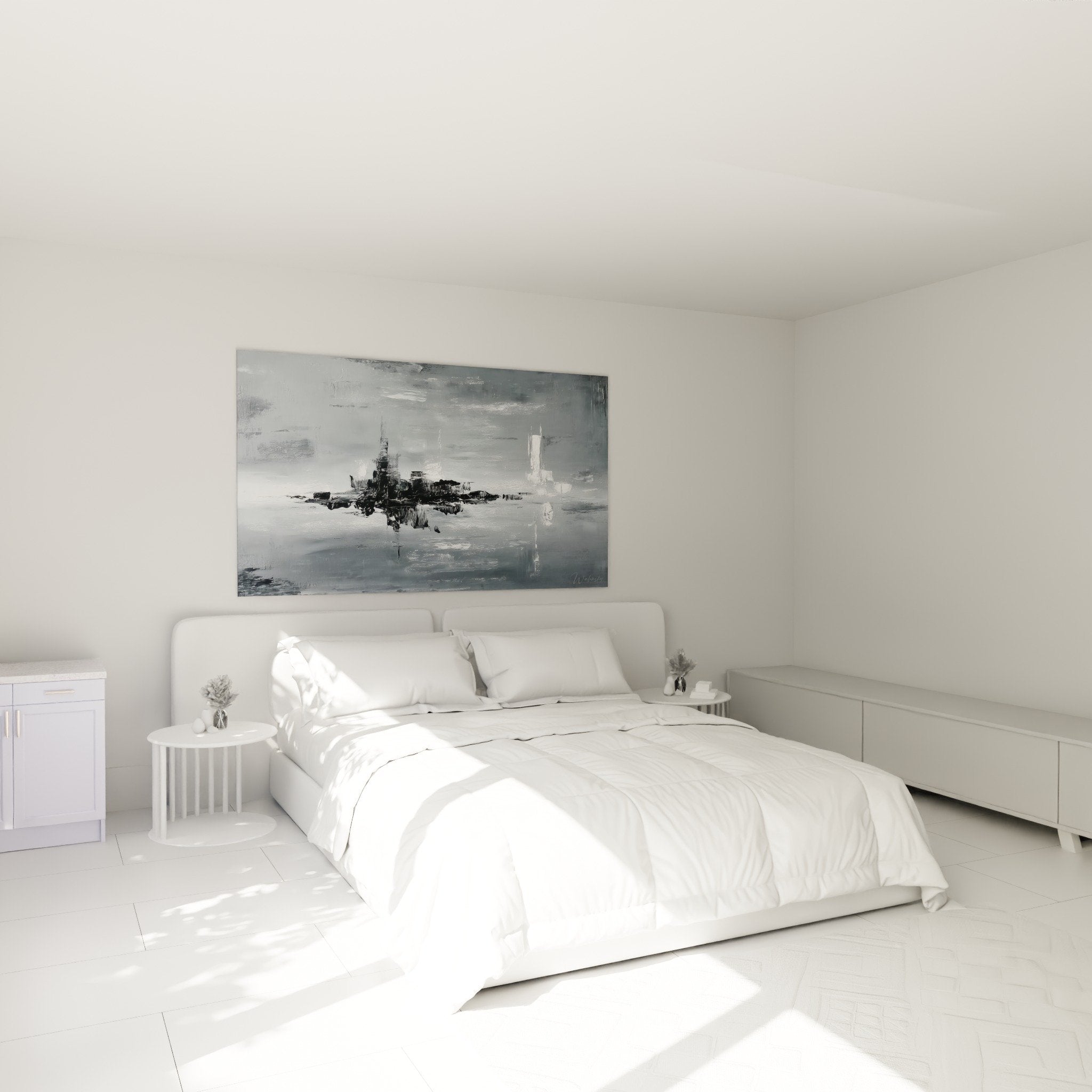 Abstract metallic gray painting in modern feng shui west metal bedroom wall art decor