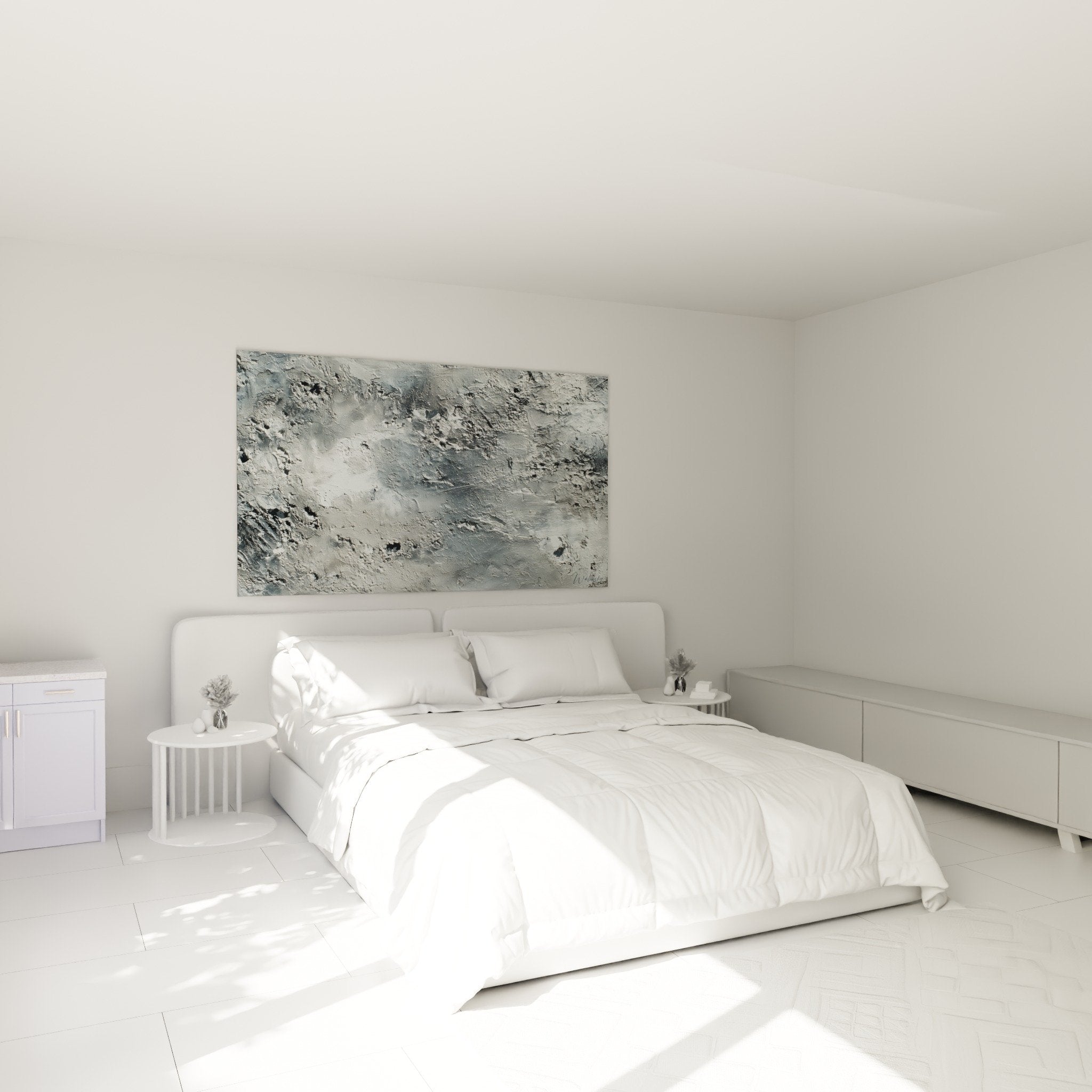 Decoration chambre tableau gris texture metallique ambiance zen feng shui nord ouest