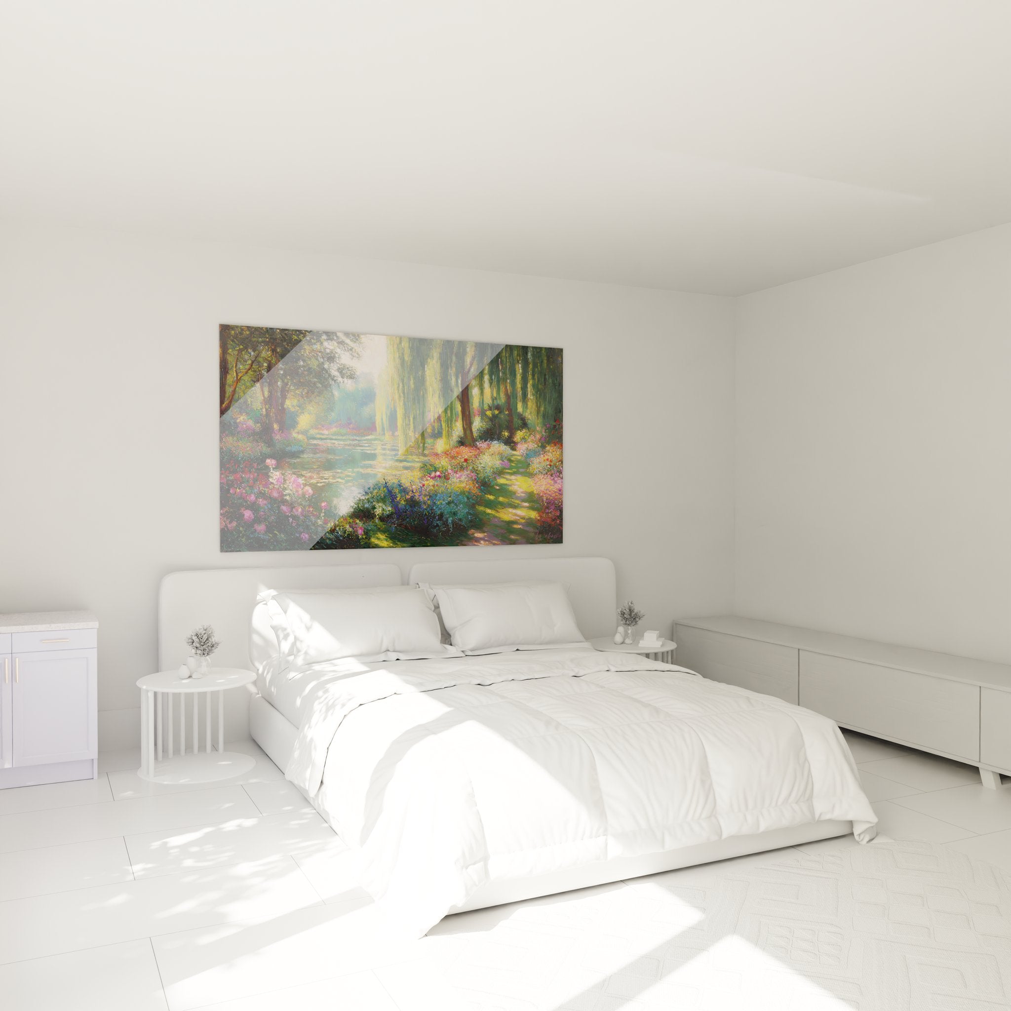 décoration chambre avec tableau jardin aquatique nénuphars et fleurs multicolores ambiance zen relaxante