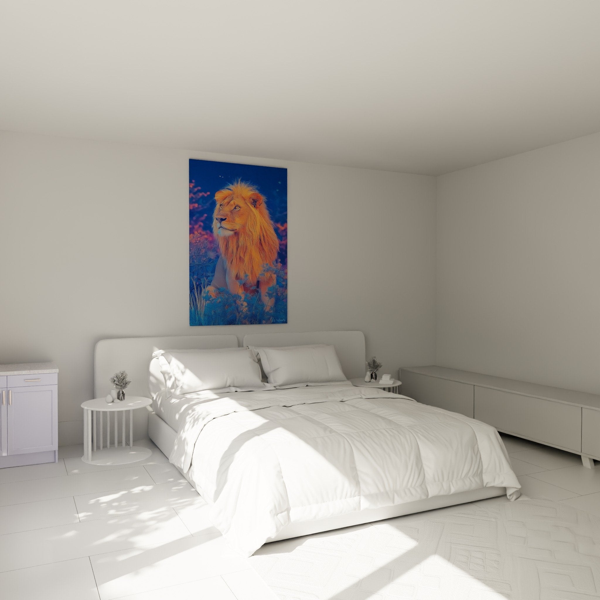 golden lion wall decoration bedroom warm ambiance contemporary animal artwork