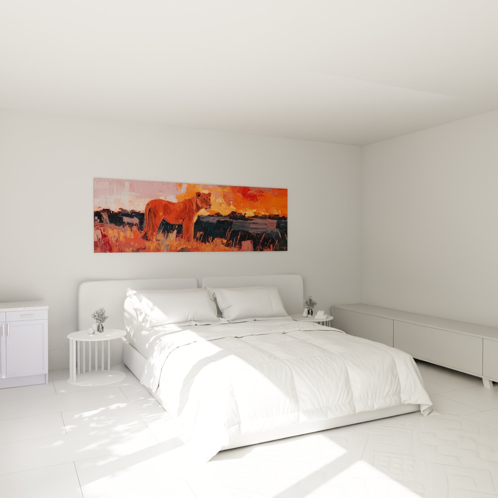 African savanna lion bedroom wall art decoration warm ambiance warm colors panoramic mural