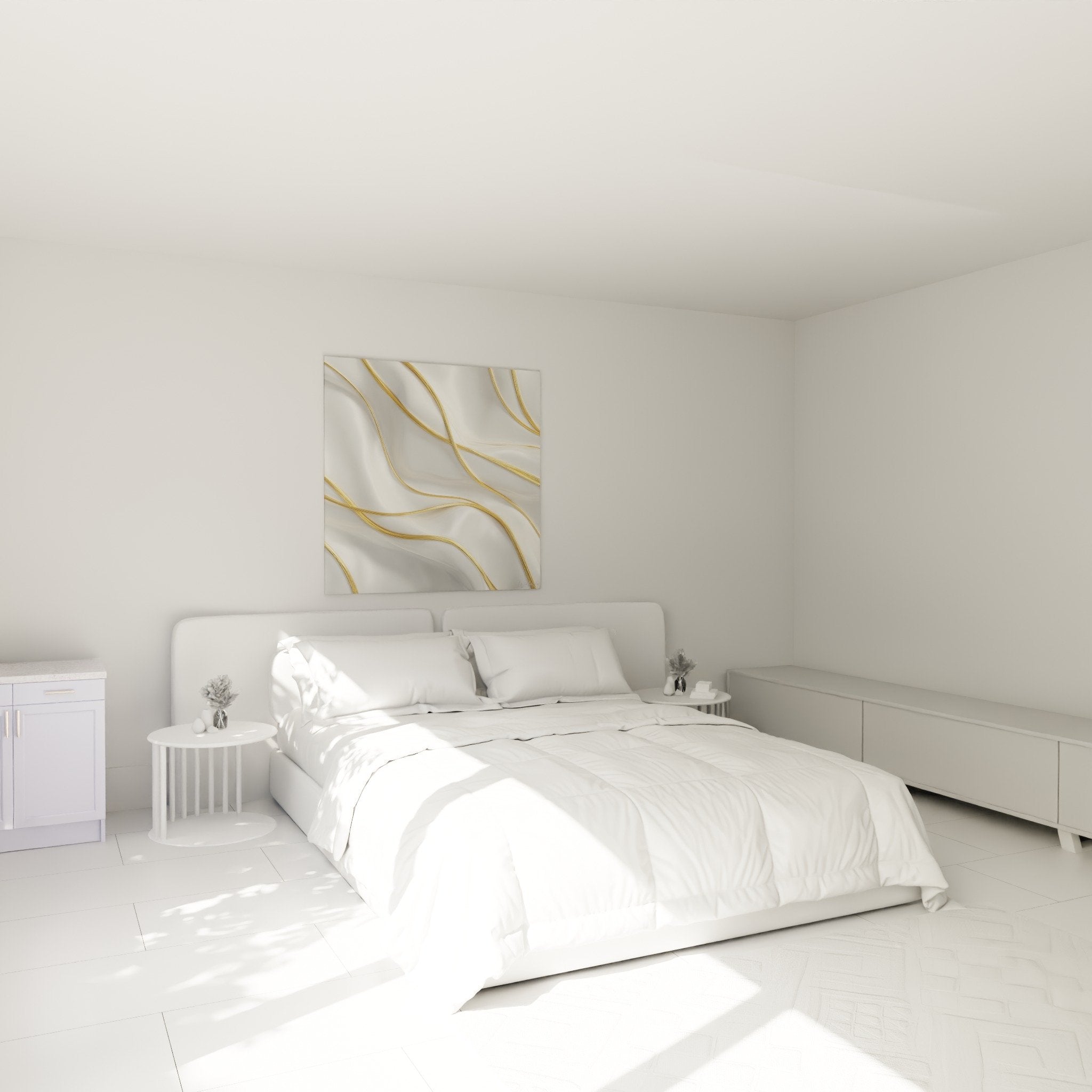 Tableau marbre blanc et or dans chambre moderne décoration murale sophistiquée