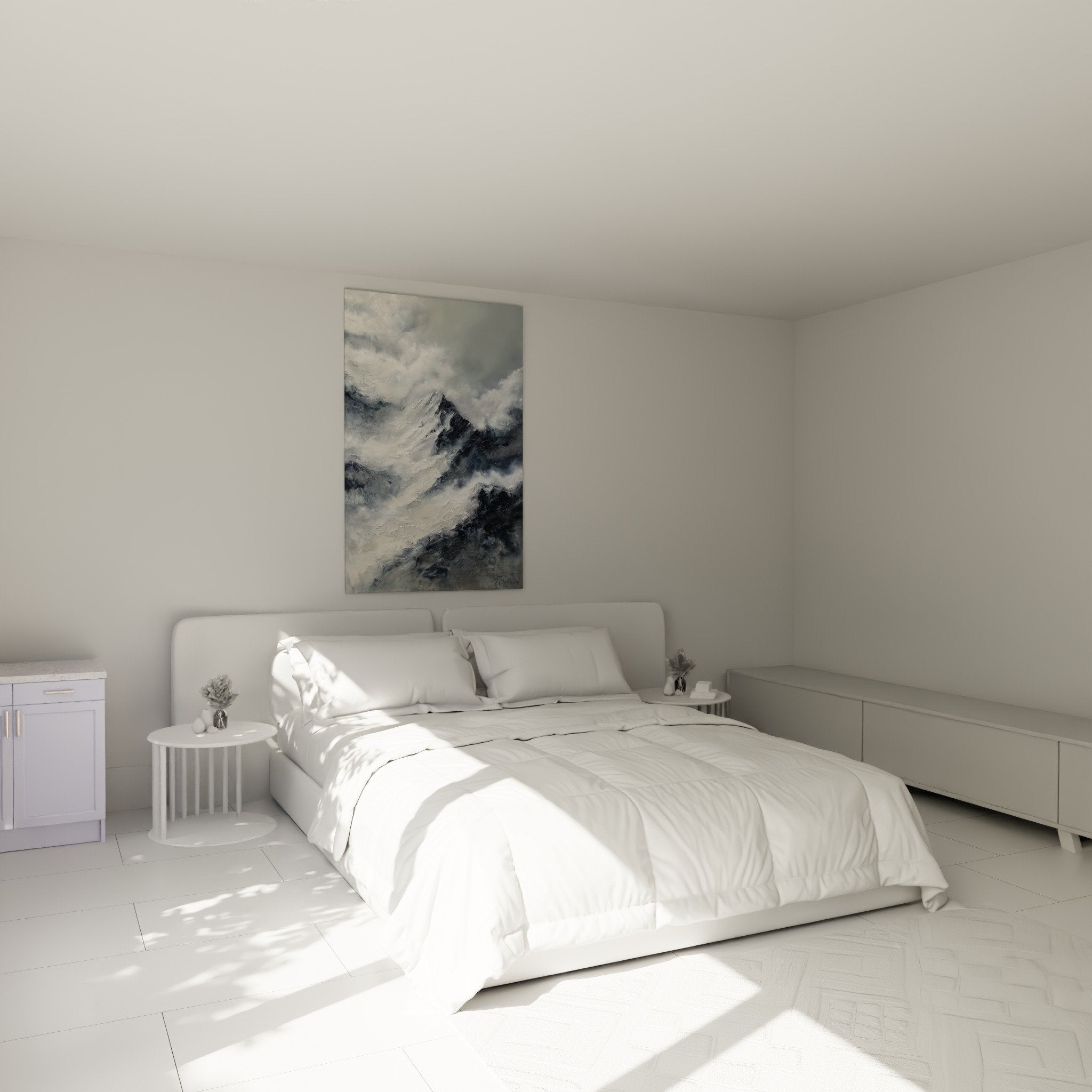 Mountain mist gray wall art in bedroom zen feng shui metal decoration