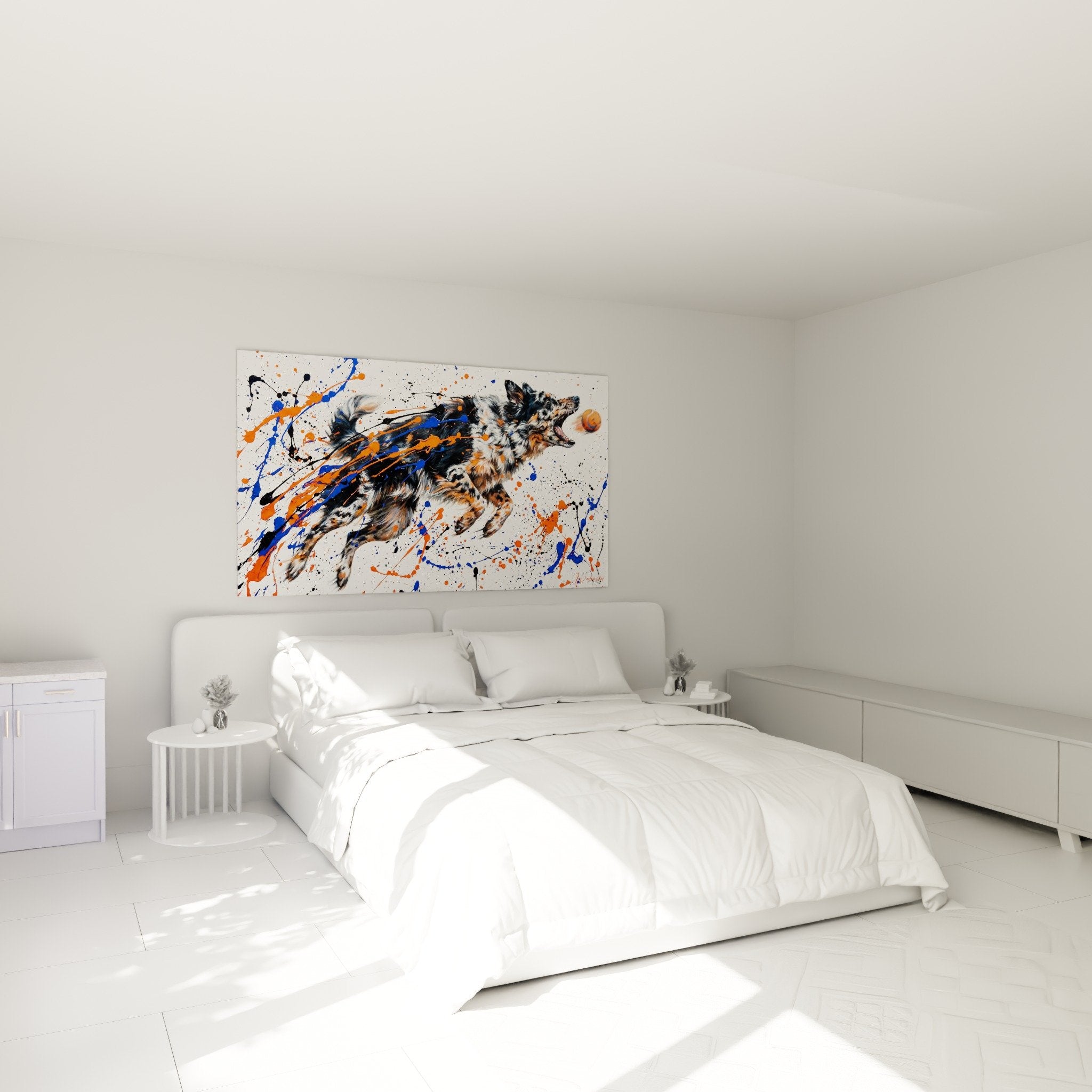 Decoration murale mudi dynamique eclaboussures colorees dans chambre moderne ambiance artistique